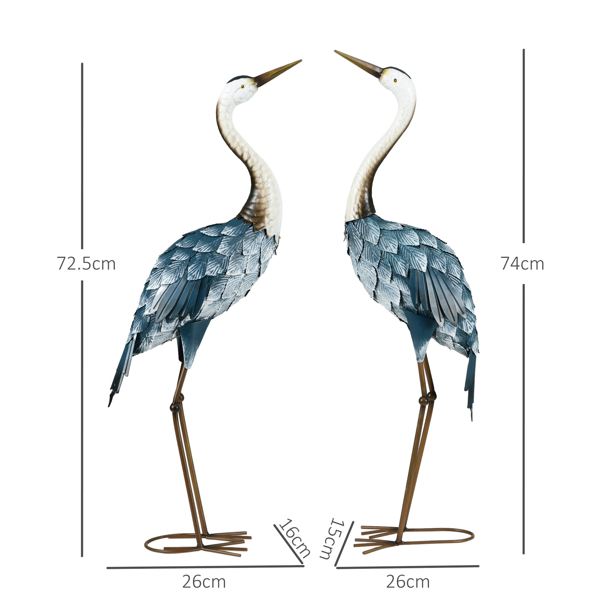 Outsunny Set de 2 Piezas Estatuas de Jardín de Grulla de Acero Esculturas de Garza para Exteriores Adornos de Grulla para Decoración de Césped Patio Estanque