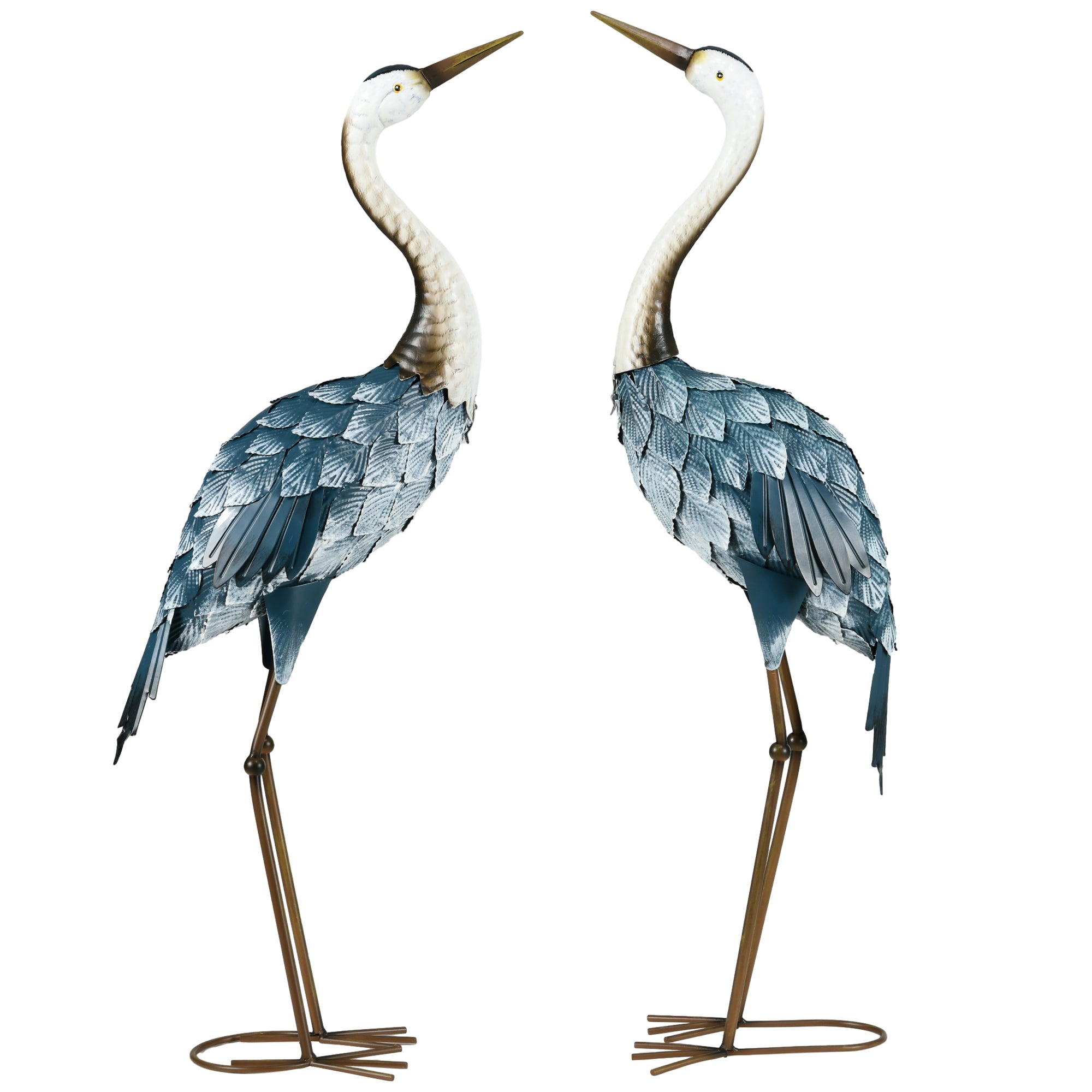 Outsunny Set de 2 Piezas Estatuas de Jardín de Grulla de Acero Esculturas de Garza para Exteriores Adornos de Grulla para Decoración de Césped Patio Estanque