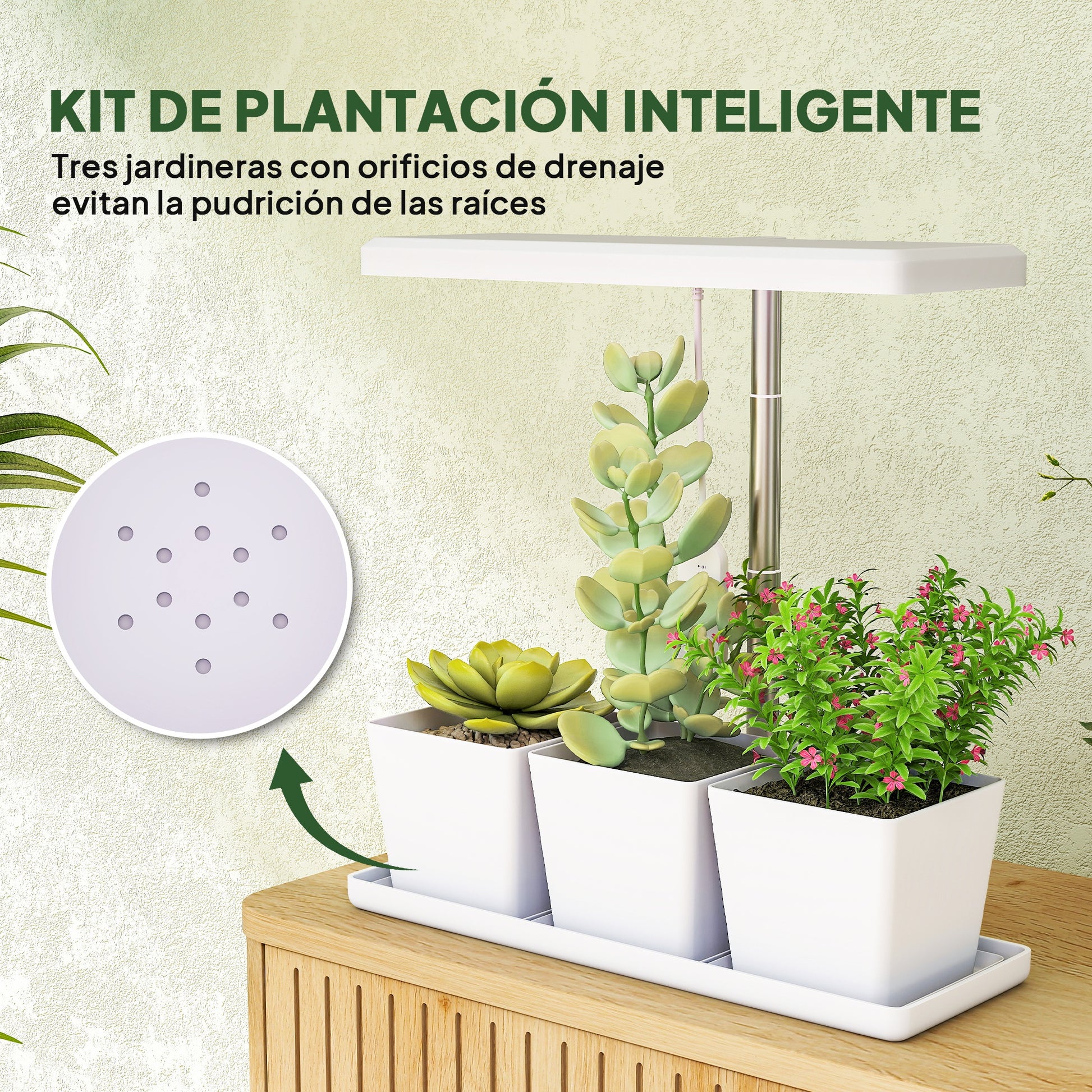 Outsunny Lámpara de Planta Interior, 30 LED, Luz de Crecimiento de Espectro Completo, Ajustable en Altura con Temporizador Automático 8/12/16/24H, 5 de Brillo y 3 Cajas para Invernadero, Jardín