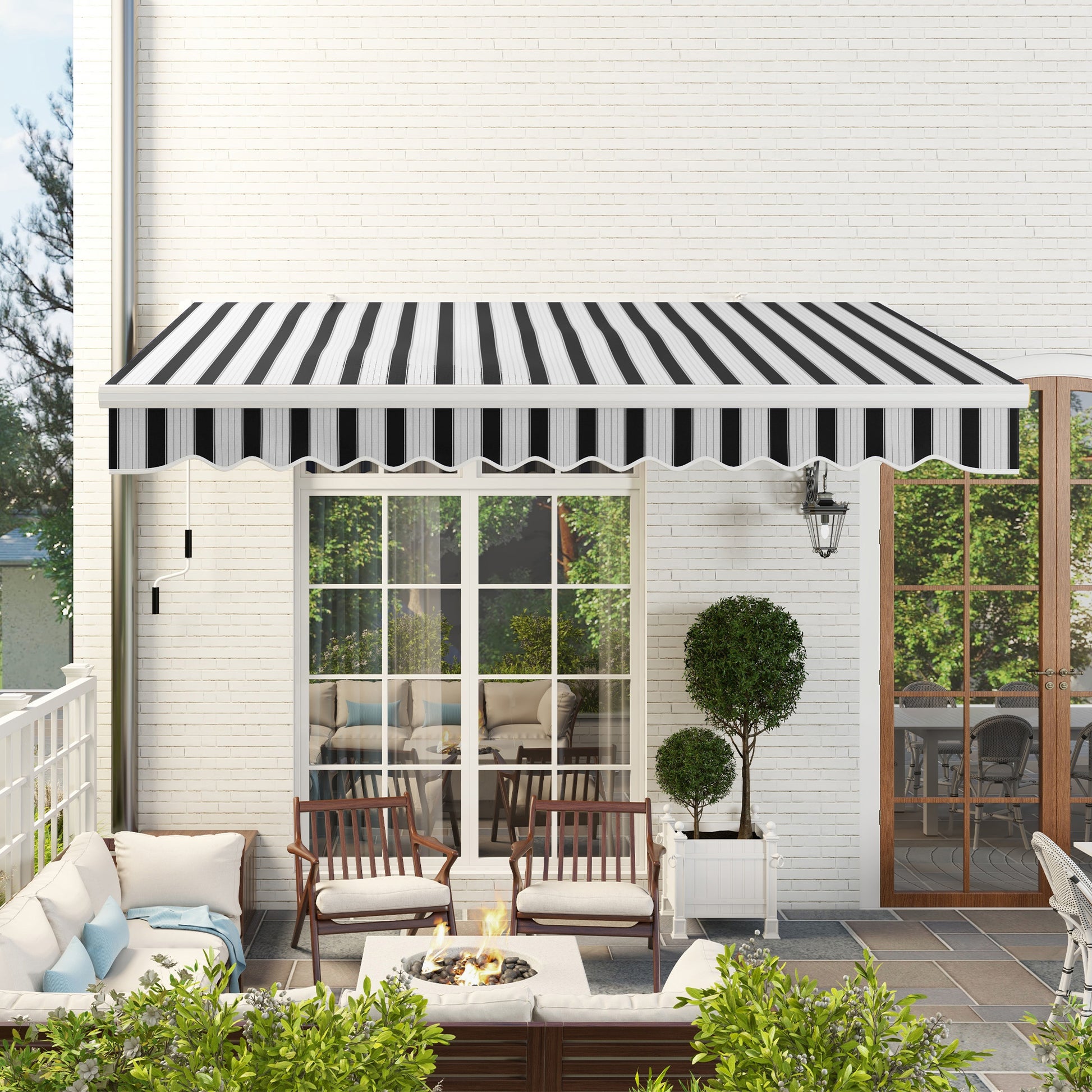 Outsunny Toldo Manual Retráctil 395x245 cm, Toldo Exterior Terraza con Ángulo Ajustable, Brazo Articulado, Montaje a Pared, Estructura de Aluminio, Anti-UV e Impermeable, para Jardín, Azul y Blanco