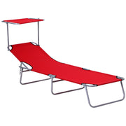 Outsunny Tumbona Plegable Tumbona de Jardín Exterior Reclinable con Toldo Desmontable con Ángulo Regulable Respaldo Ajustable en 4 Niveles para Terraza Piscina Patio 187x58x36 cm Rojo