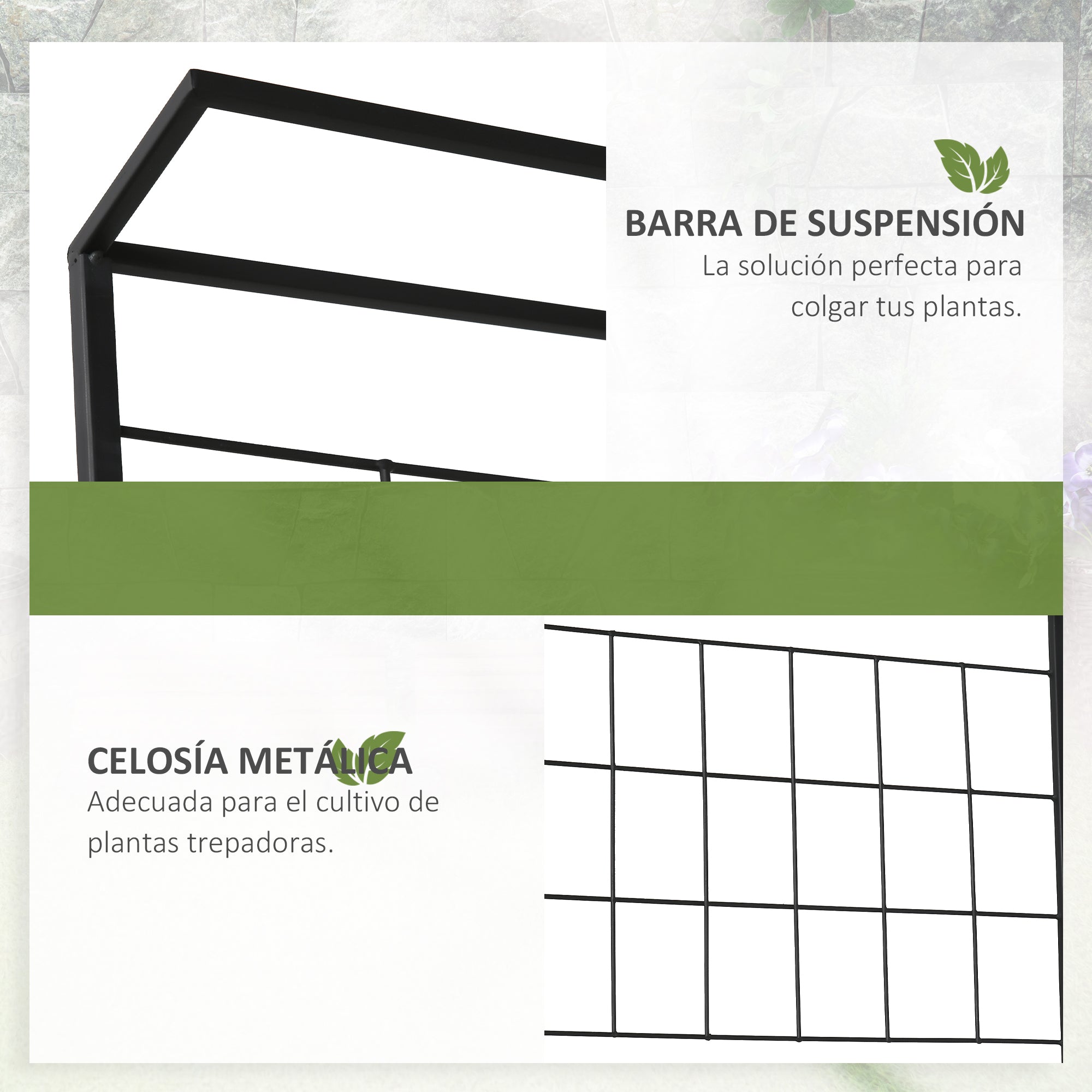 Outsunny Soporte para Plantas con Enrejado de Metal Estantería para Macetas Trepadoras con 3 Estantes para Exteriores Jardín Balcón 60x53,5x159,5 cm Negro