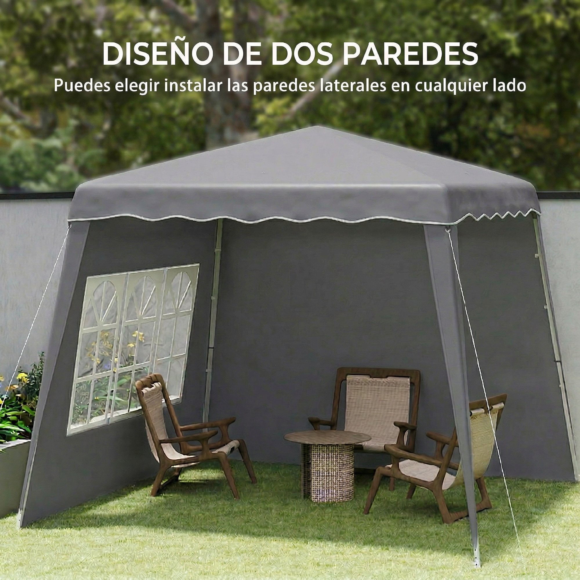 Outsunny Carpa Plegable Pop-up 3x3 m Cenador Pabellón de Jardín con 2 Paredes Laterales Altura Ajustable y Bolsa de Transporte Protección UV50+ Impermeable Gazebo para Camping Fiestas Exterior Gris