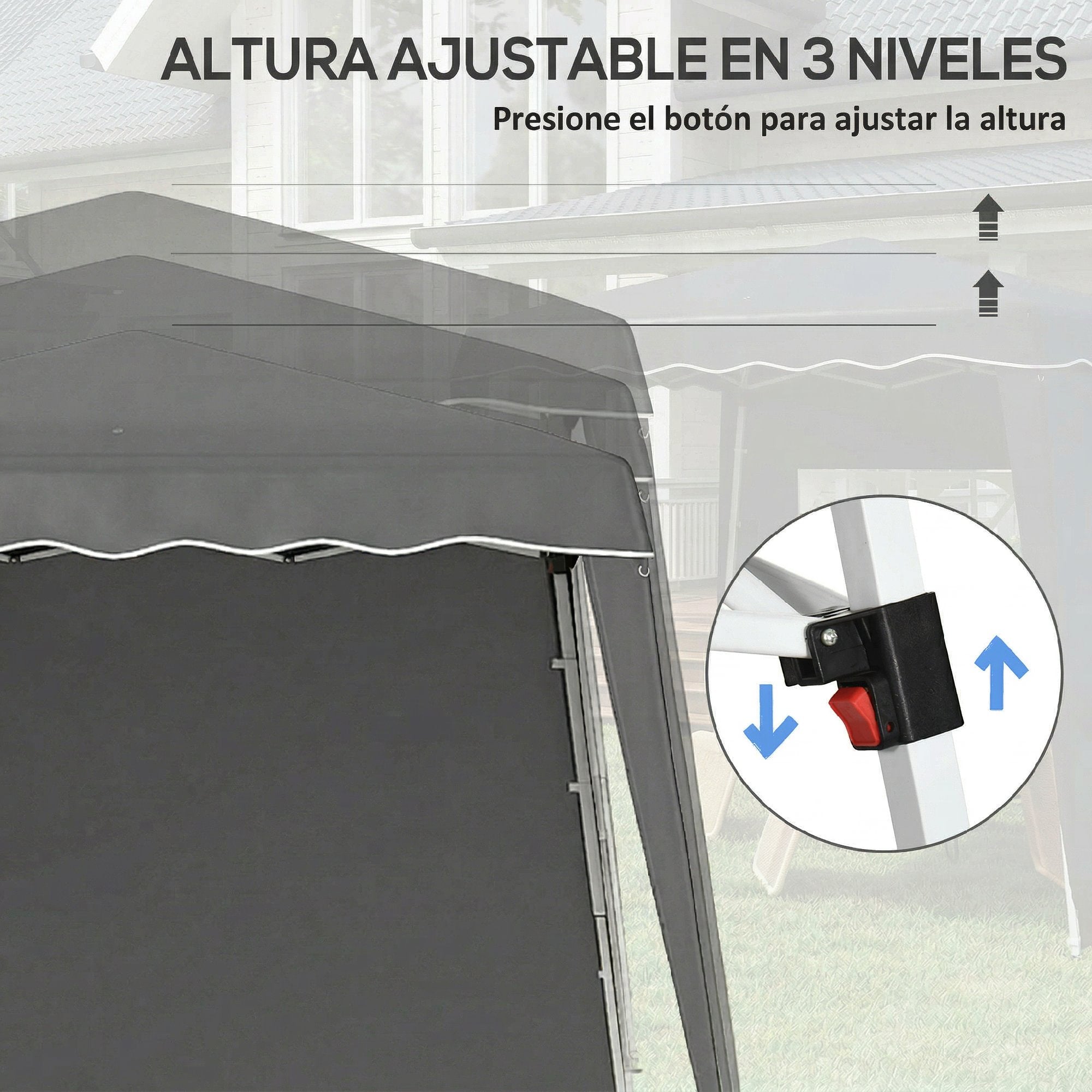 Outsunny Carpa Plegable Pop-up 3x3 m Cenador Pabellón de Jardín con 2 Paredes Laterales Altura Ajustable y Bolsa de Transporte Protección UV50+ Impermeable Gazebo para Camping Fiestas Exterior Gris