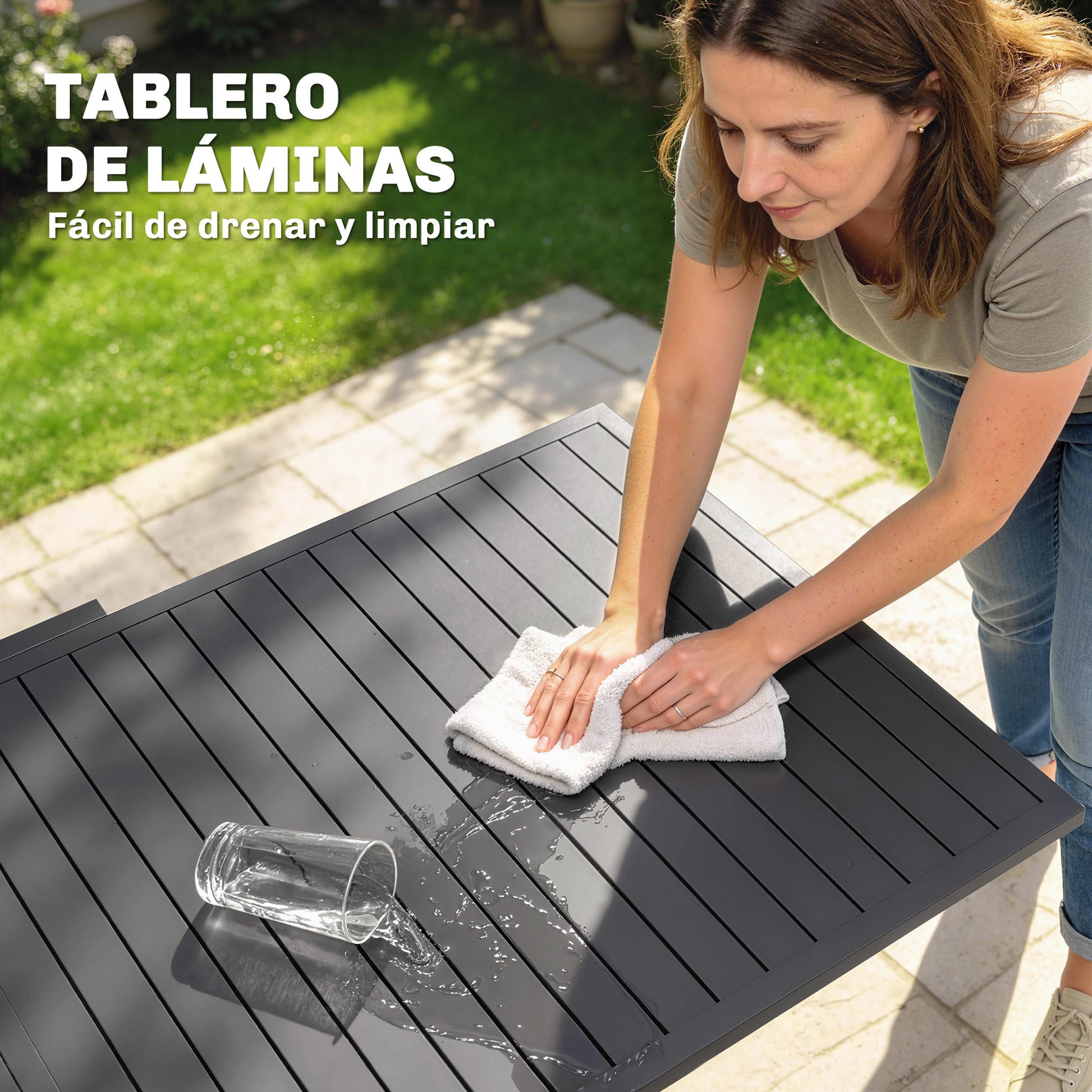 Outsunny Mesa de Jardín Extensible 135/270x90 cm, Mesa de Comedor Exterior Extensible Rectangular de Aluminio, con Superficie de Lamas para 6-10 Personas, para Patio, Terraza, Gris Oscuro