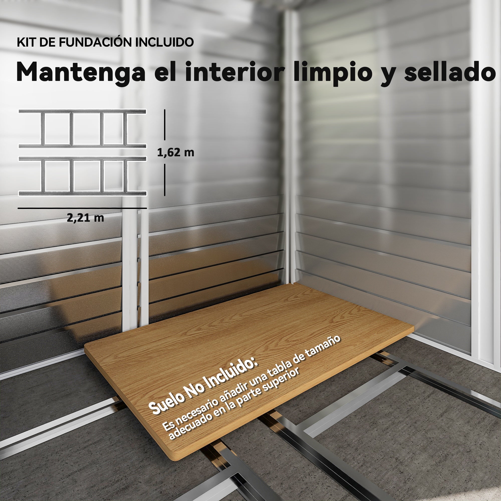 Outsunny Caseta de Jardín Exterior 4,4 m², 240x206x198 cm, Cobertizo de Jardín Exterior Metálico con Base Refuerzo (Suelo NO Incluido), Puerta Corredera con Cerradura y 4 Ventanas para Patio, Gris