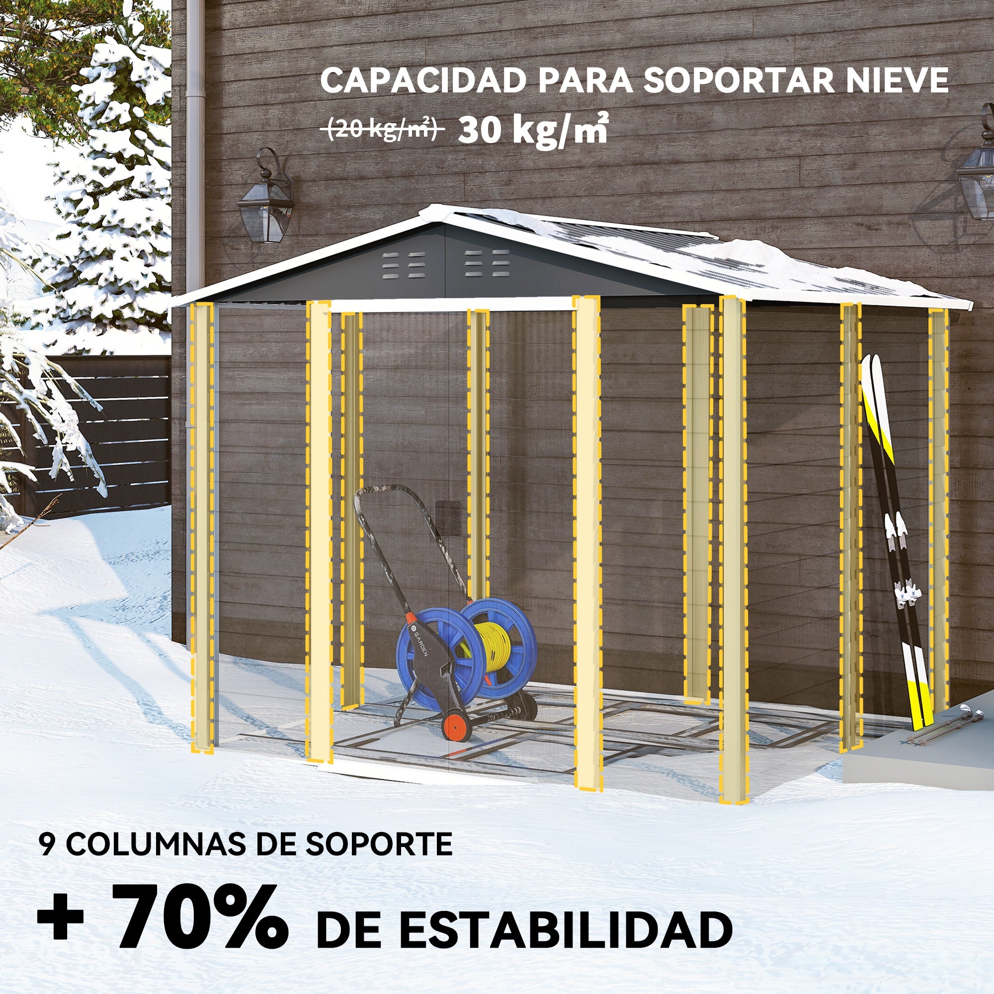 Outsunny Caseta de Jardín Exterior 4,4 m², 240x206x198 cm, Cobertizo de Jardín Exterior Metálico con Base Refuerzo (Suelo NO Incluido), Puerta Corredera con Cerradura y 4 Ventanas para Patio, Gris