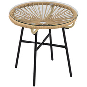Outsunny Mesa de Jardín de Ratán Sintético Mesa de Centro Redonda para Exteriores con Tablero de Vidrio Templado y Patas de Metal para Patio Balcón Ø50x50 cm Beige
