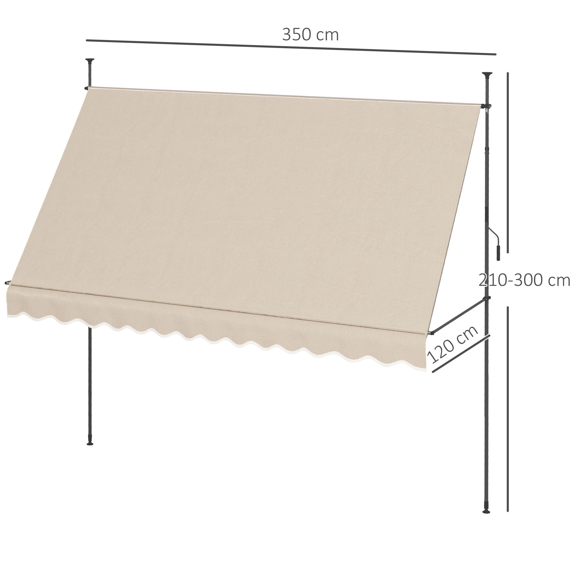 Outsunny Toldo Manual Retráctil 3,5x1,2 m Toldo Exterior Terraza Enrollable Altura Ajustable con Manivela 210-300 cm Sin Taladro Protección UV30+ para Balcón Jardín Arena