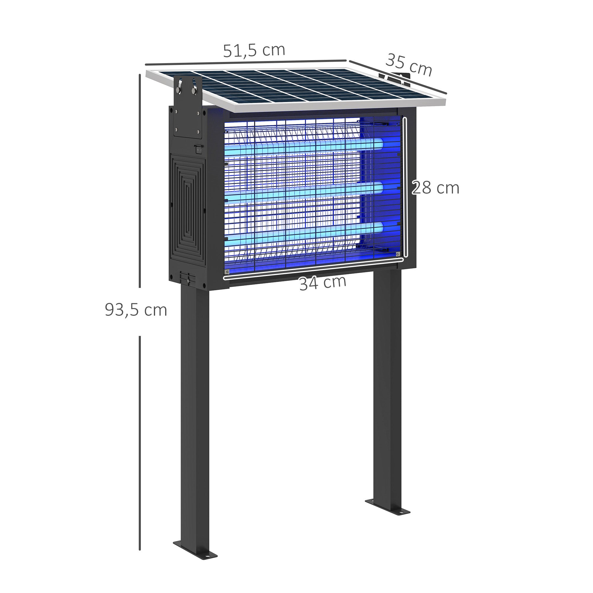 Outsunny Lámpara Antimosquitos Eléctrica con Luces LED Mata Mosquitos Eléctrico 25W para Exterior Efecto 200 m² con Soporte Panel Ajustable Lámpara UV Repelente de Insectos Moscas Polillas