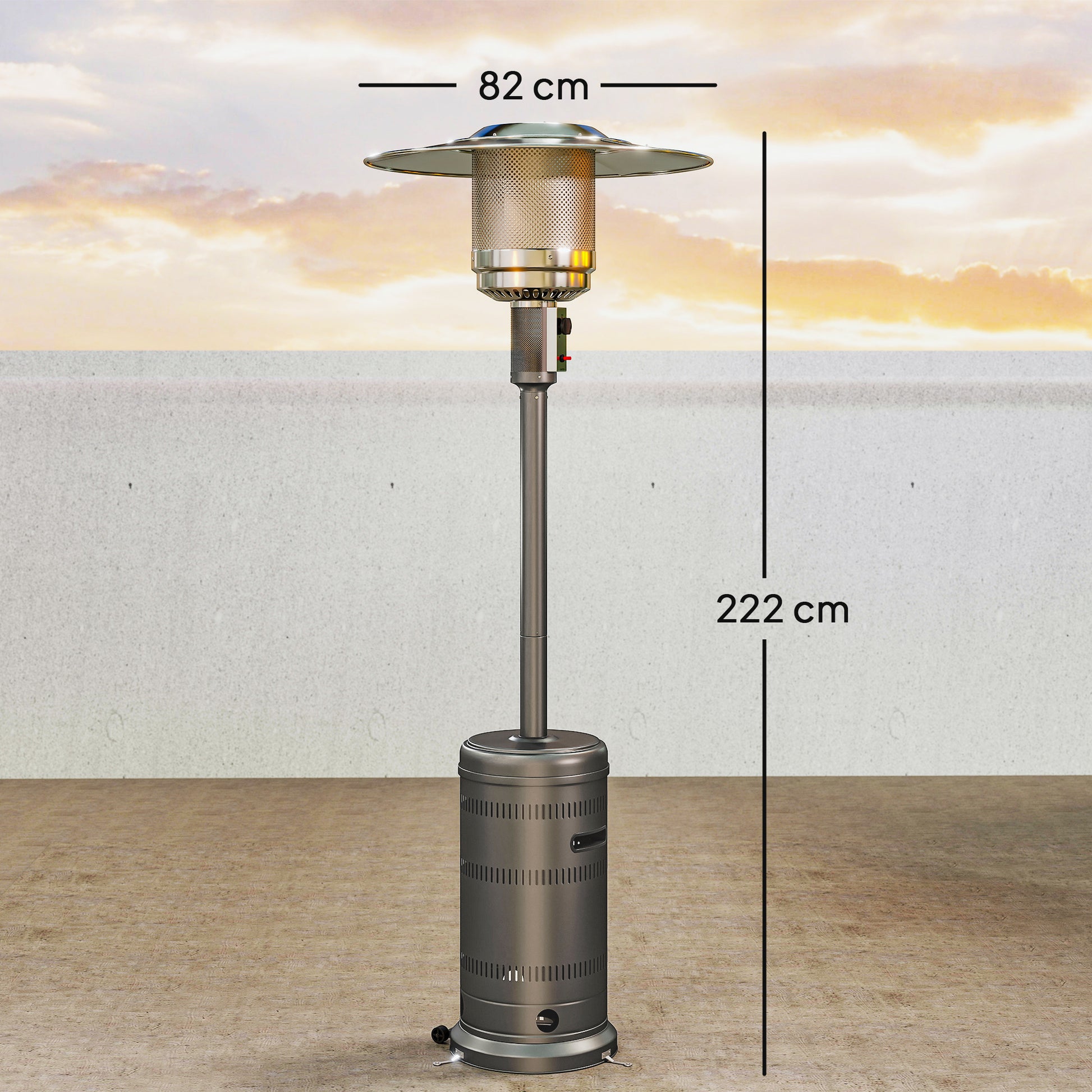 Outsunny Estufa de Gas Butano, 13000W, Calefactor de Exterior a Gas Portátil con Temperatura Ajustable, Protección contra Vuelcos, Encendido Piezoeléctrico y Ruedas, para Butano y Propano, 7 m², Gris