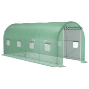 Outsunny Invernadero de Túnel 500x200x205 cm Invernadero de Jardín con Puerta Enrollable y 8 Ventanas Cubierta PE 140 g/m² Marco de Metal para Cultivo Plantas Verduras Verde
