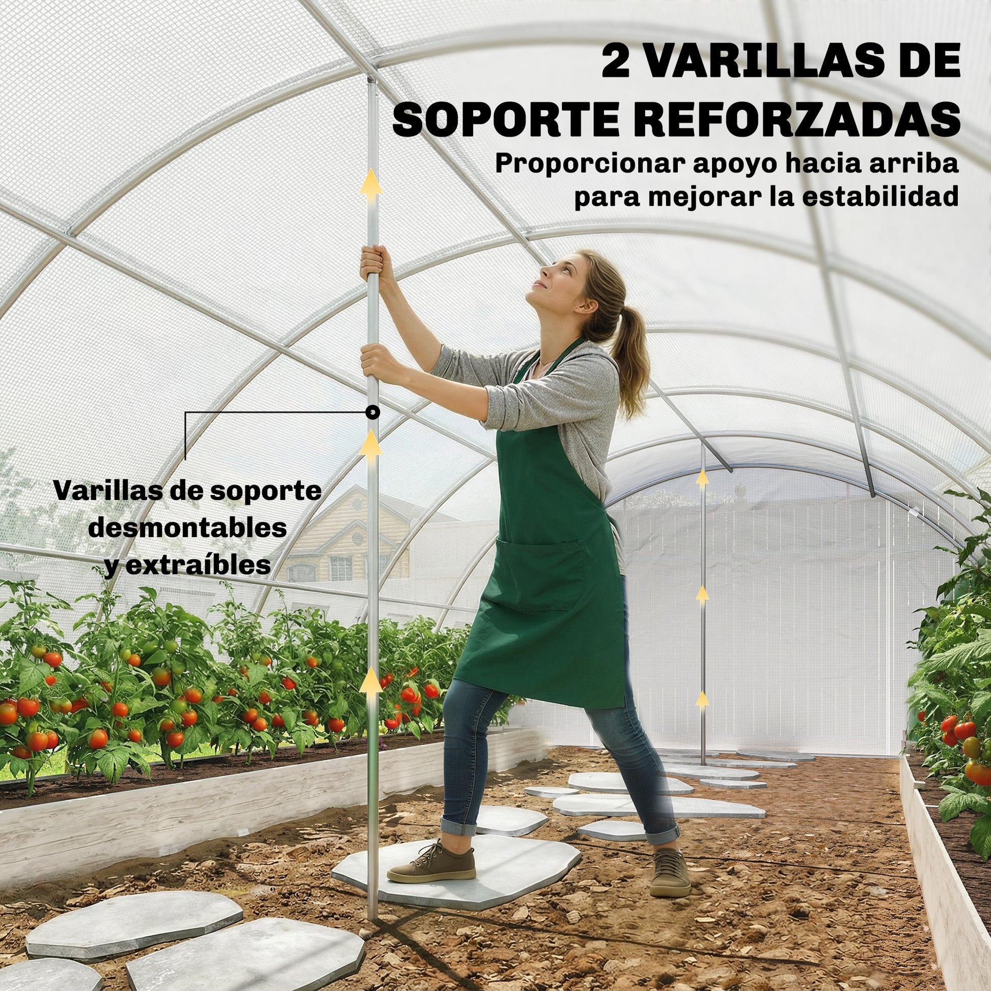 Outsunny Invernadero de Exterior 6x4x2 m, Invernadero de Túnel con 2 Varillas de Soporte, Puertas Enrollables, Ventanas de Malla, Cubierta PE y Marco de Acero Galvanizado, Anti-UV, Impermeable, Blanco