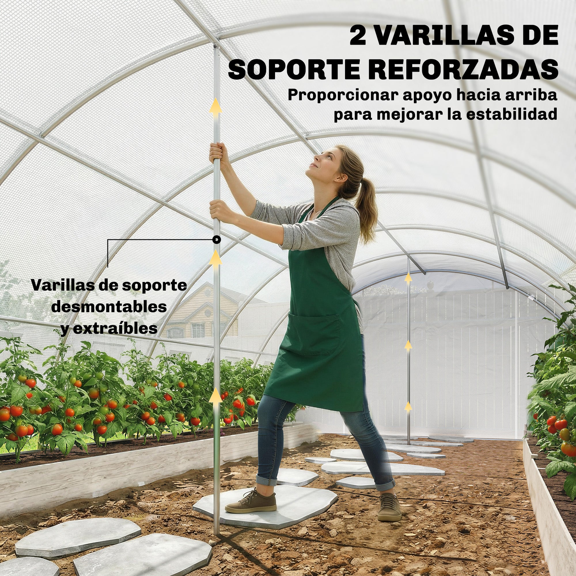 Outsunny Invernadero de Exterior 6x4x2 m, Invernadero de Túnel con 2 Varillas de Soporte, Puertas Enrollables, Ventanas de Malla, Cubierta PE y Marco de Acero Galvanizado, Anti-UV, Impermeable, Blanco