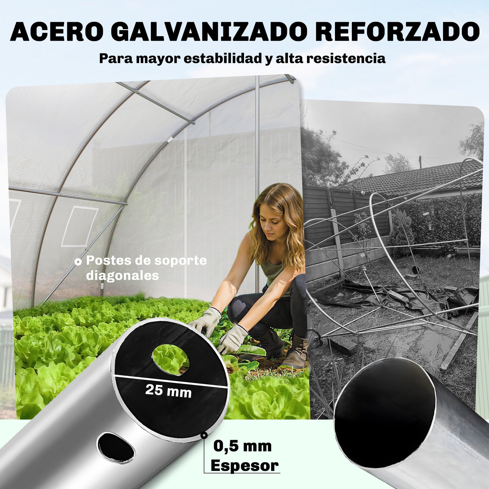 Outsunny Invernadero de Exterior 6x4x2 m, Invernadero de Túnel con 2 Varillas de Soporte, Puertas Enrollables, Ventanas de Malla, Cubierta PE y Marco de Acero Galvanizado, Anti-UV, Impermeable, Blanco