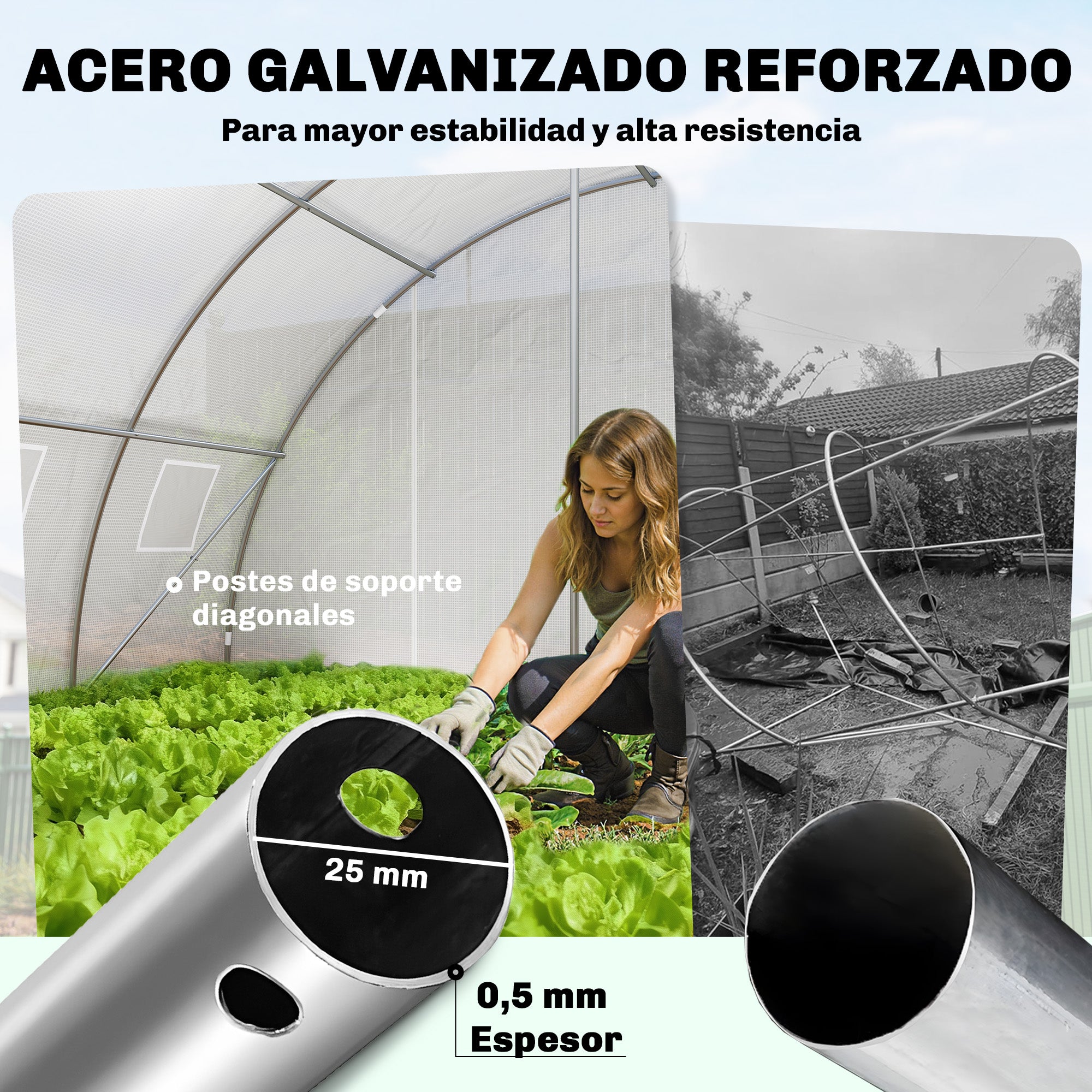 Outsunny Invernadero de Exterior 6x4x2 m, Invernadero de Túnel con 2 Varillas de Soporte, Puertas Enrollables, Ventanas de Malla, Cubierta PE y Marco de Acero Galvanizado, Anti-UV, Impermeable, Blanco