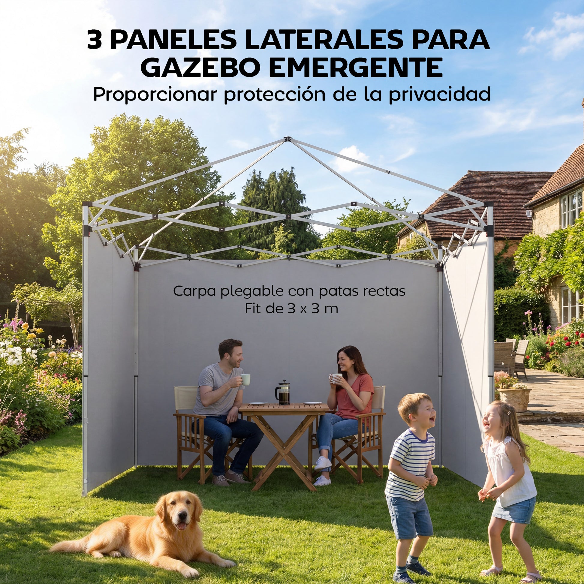 Outsunny 3 Paredes Laterales para Carpas de 3x3 m, Paredes Laterales de Repuesto para Cenador de Tela Oxford 210D con Cremallera, para Fiestas, 300x200 cm, Blanco