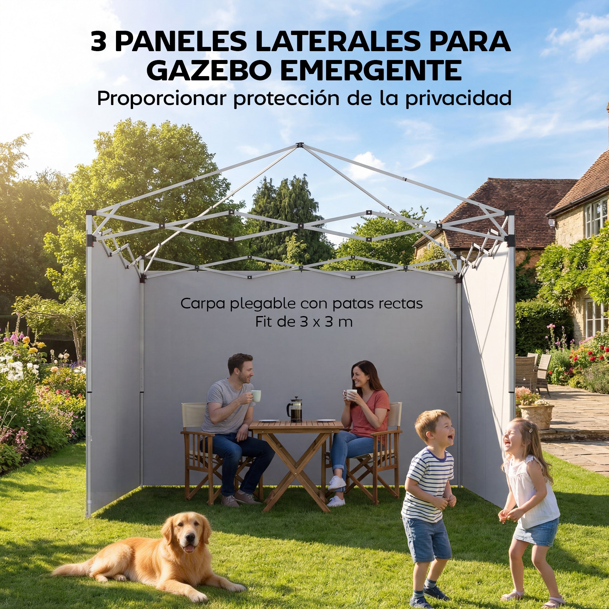 Outsunny 3 Paredes Laterales para Carpas de 3x3 m, Paredes Laterales de Repuesto para Cenador de Tela Oxford 210D con Cremallera, para Fiestas, 300x200 cm, Blanco
