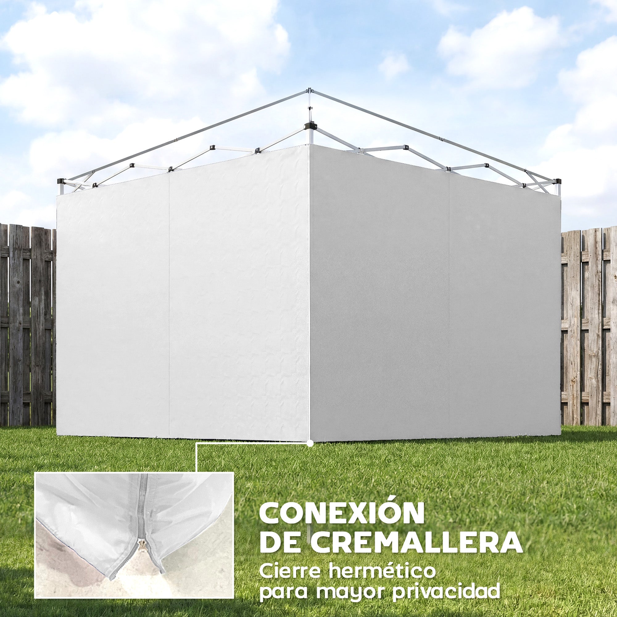 Outsunny 3 Paredes Laterales para Carpas de 3x3 m, Paredes Laterales de Repuesto para Cenador de Tela Oxford 210D con Cremallera, para Fiestas, 300x200 cm, Blanco