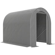 Outsunny Carpa de Jardín Exterior para Herramientas, Bicicletas, 2,4x1,6x1,9 m, Cobertizo Exterior con Marco de Acero, Puerta Enrollable con Cremallera, Impermeable, Garaje Portátil, Gris Claro