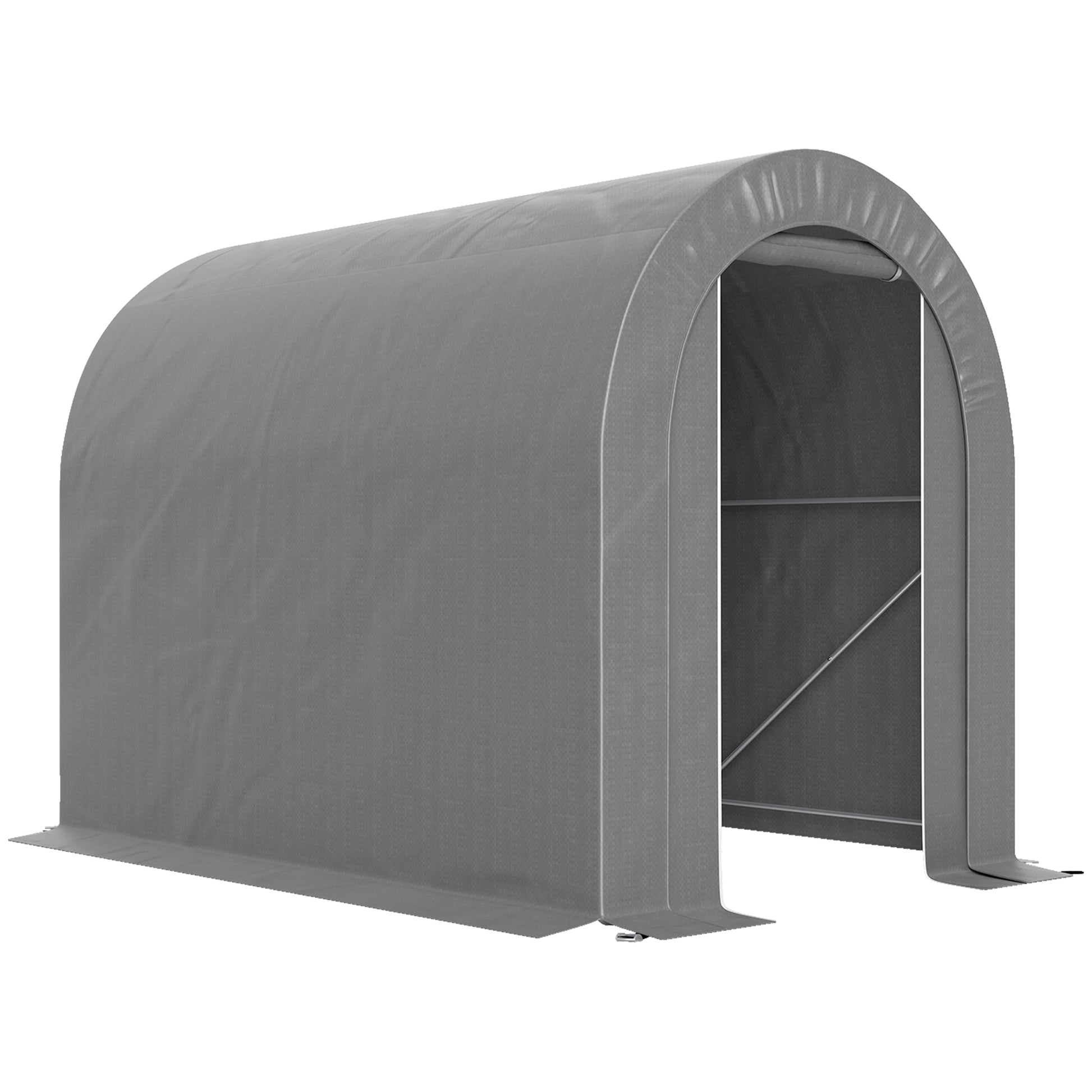 Outsunny Carpa de Jardín Exterior para Herramientas, Bicicletas, 2,4x1,6x1,9 m, Cobertizo Exterior con Marco de Acero, Puerta Enrollable con Cremallera, Impermeable, Garaje Portátil, Gris Claro