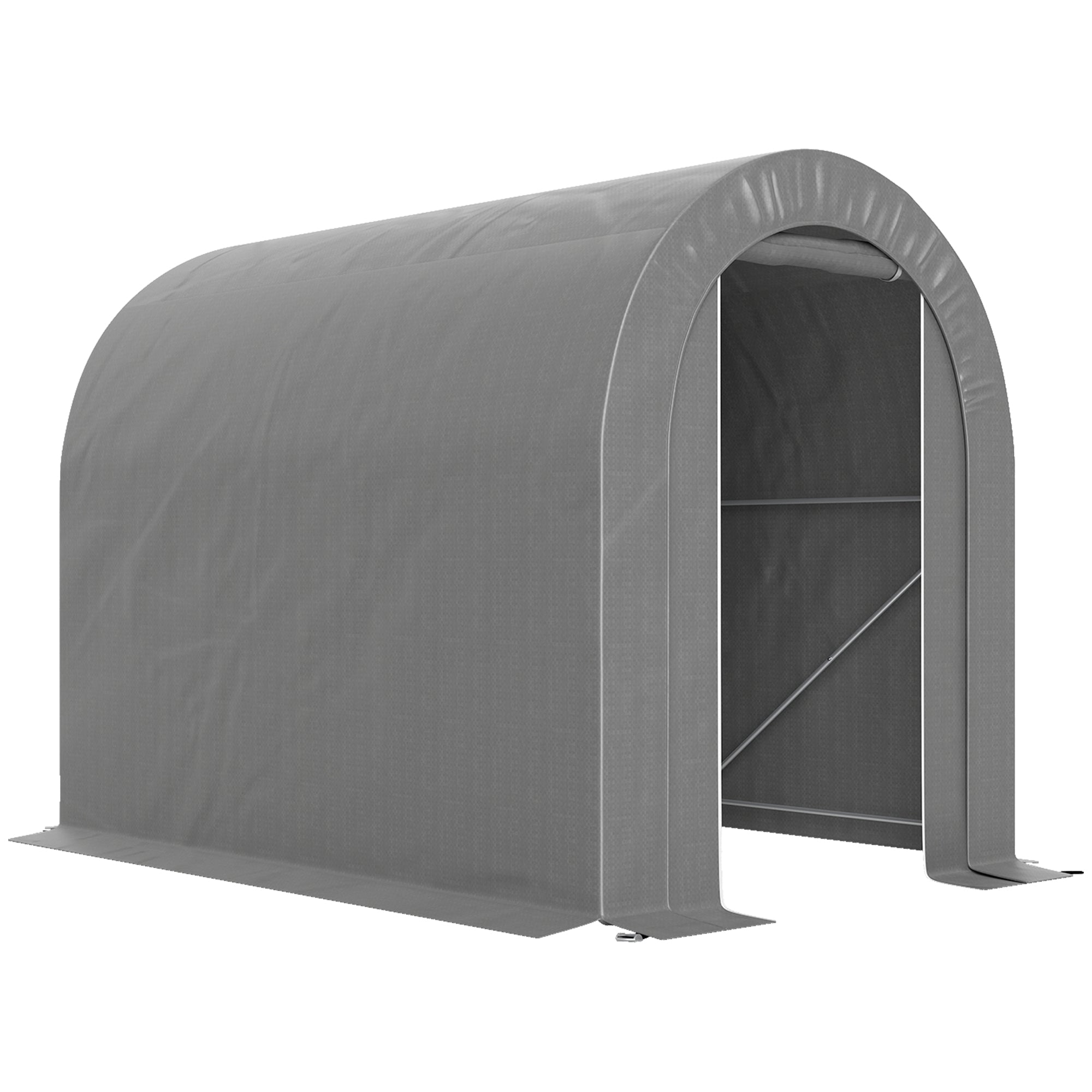 Outsunny Carpa de Jardín Exterior para Herramientas, Bicicletas, 2,4x1,6x1,9 m, Cobertizo Exterior con Marco de Acero, Puerta Enrollable con Cremallera, Impermeable, Garaje Portátil, Gris Claro