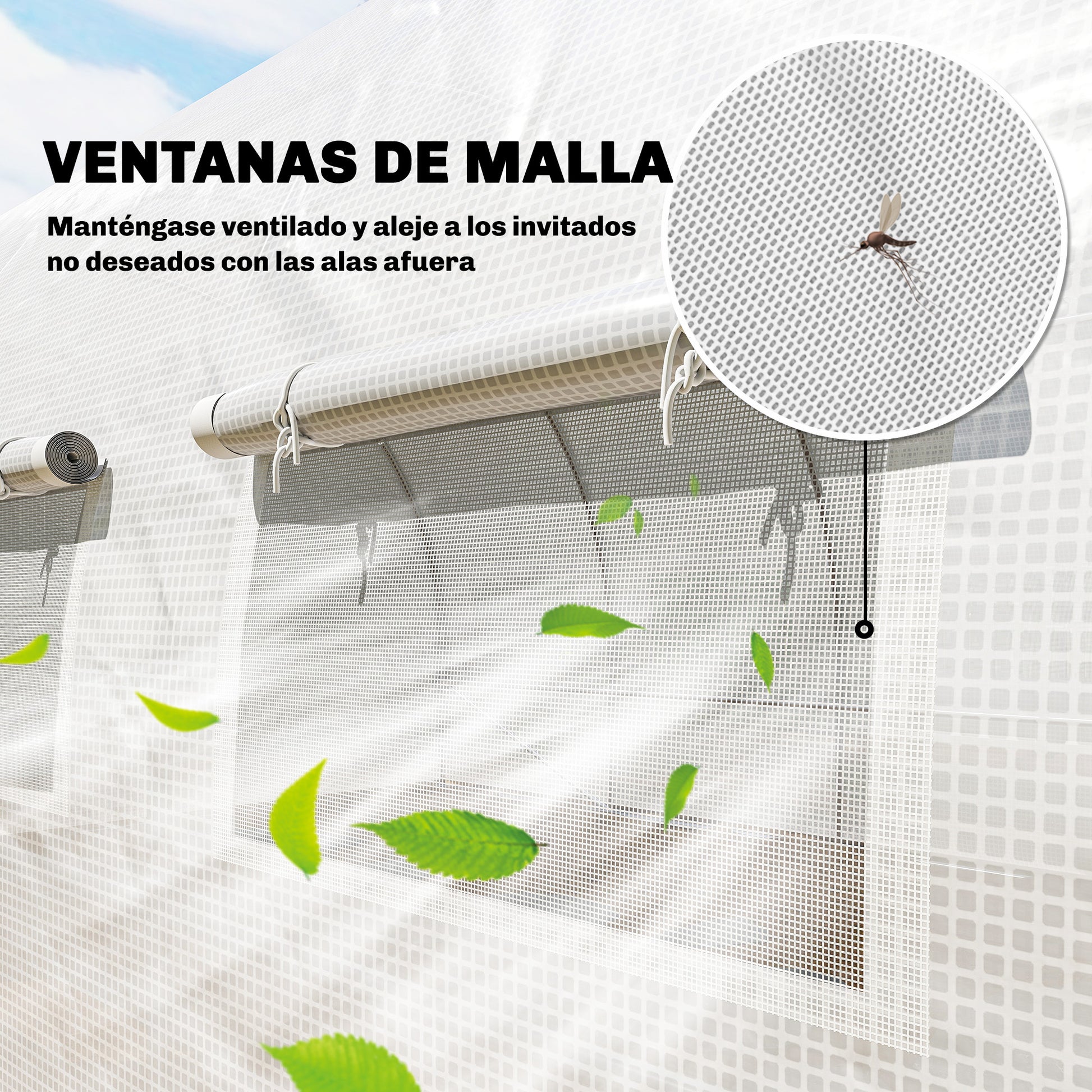 Outsunny Invernadero de Exterior 6x3x2 m, Invernadero de Túnel con Puerta con Bisagras, Ventanas de Malla, Cubierta PE 140g/m² y Marco de Acero Galvanizado, Anti-UV, Impermeable, para Cultivos, Blanco