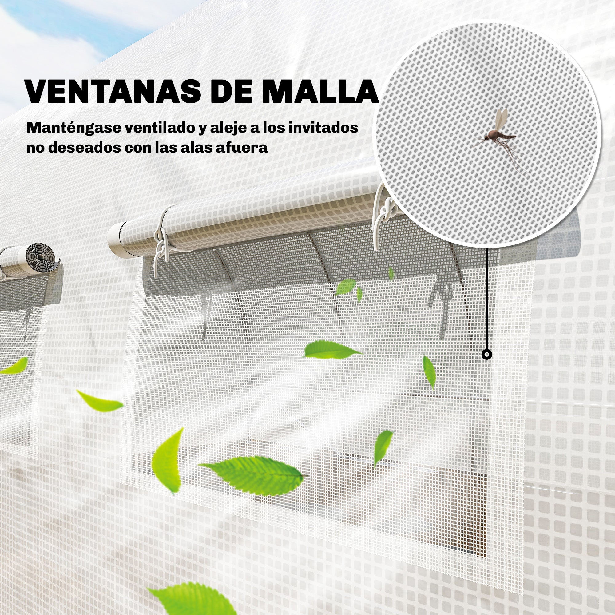 Outsunny Invernadero de Exterior 6x3x2 m, Invernadero de Túnel con Puerta con Bisagras, Ventanas de Malla, Cubierta PE 140g/m² y Marco de Acero Galvanizado, Anti-UV, Impermeable, para Cultivos, Blanco
