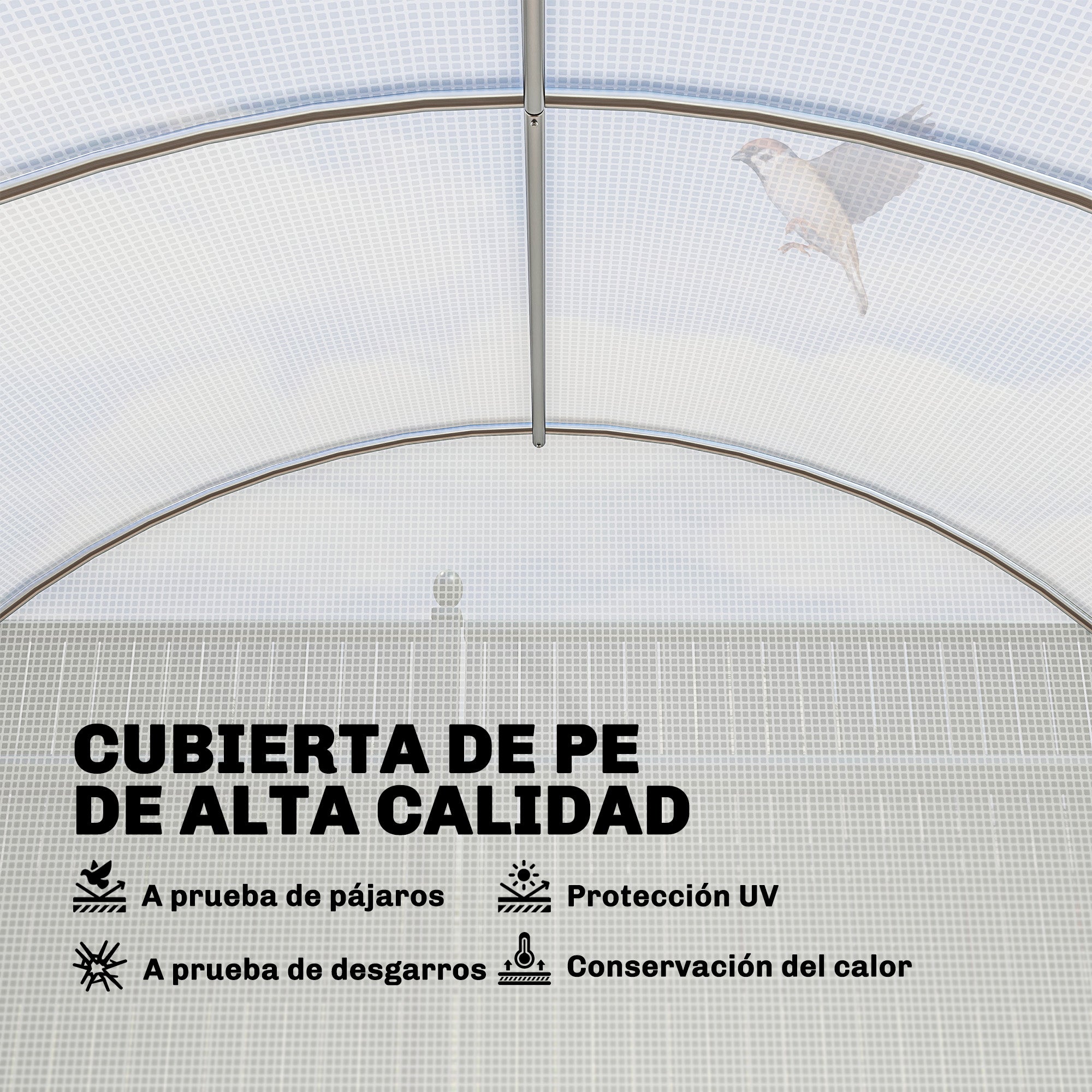 Outsunny Invernadero de Exterior 6x3x2 m, Invernadero de Túnel con Puerta con Bisagras, Ventanas de Malla, Cubierta PE 140g/m² y Marco de Acero Galvanizado, Anti-UV, Impermeable, para Cultivos, Blanco