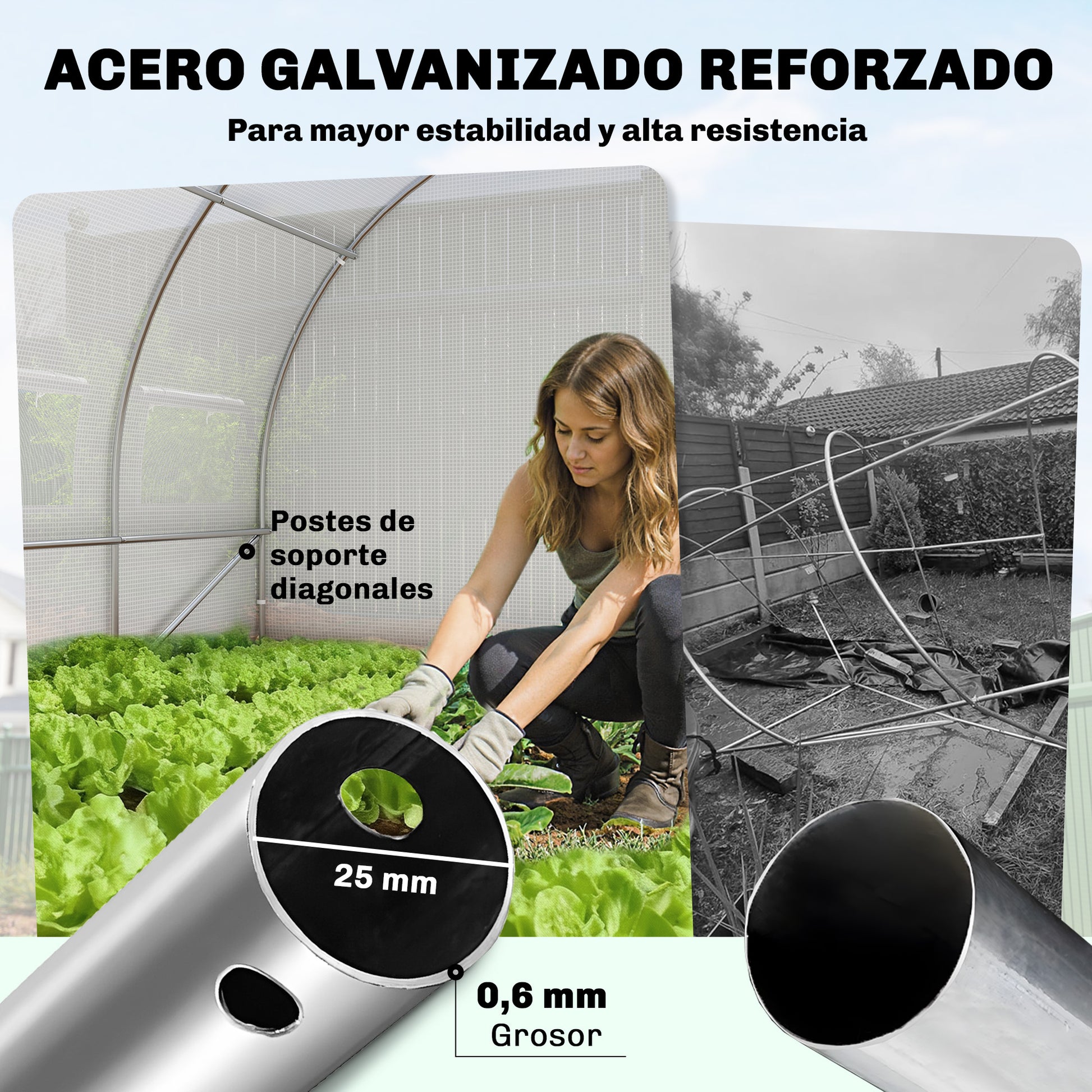 Outsunny Invernadero de Exterior 6x3x2 m, Invernadero de Túnel con Puerta con Bisagras, Ventanas de Malla, Cubierta PE 140g/m² y Marco de Acero Galvanizado, Anti-UV, Impermeable, para Cultivos, Blanco