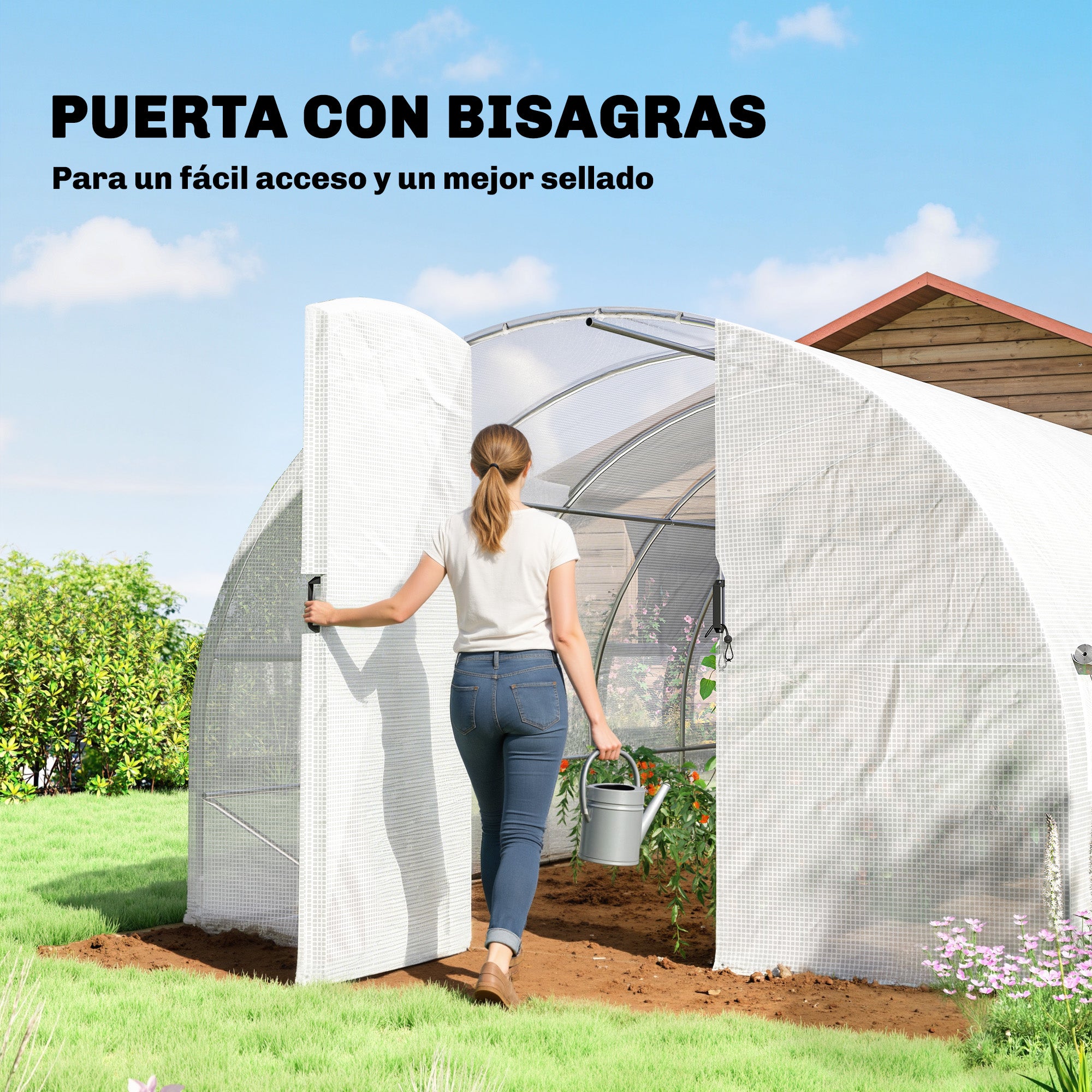 Outsunny Invernadero de Exterior 6x3x2 m, Invernadero de Túnel con Puerta con Bisagras, Ventanas de Malla, Cubierta PE 140g/m² y Marco de Acero Galvanizado, Anti-UV, Impermeable, para Cultivos, Blanco