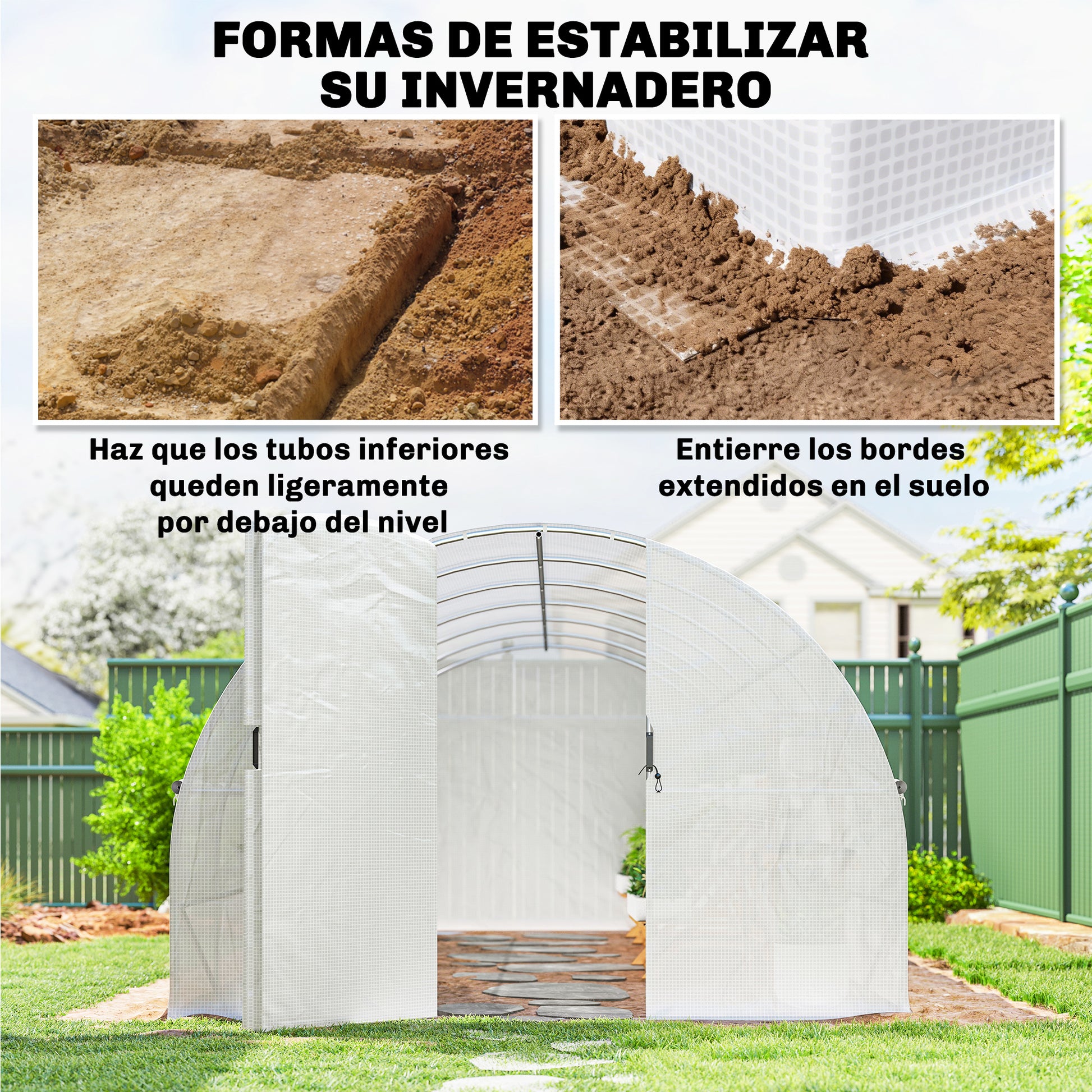 Outsunny Invernadero de Exterior 6x3x2 m, Invernadero de Túnel con Puerta con Bisagras, Ventanas de Malla, Cubierta PE 140g/m² y Marco de Acero Galvanizado, Anti-UV, Impermeable, para Cultivos, Blanco