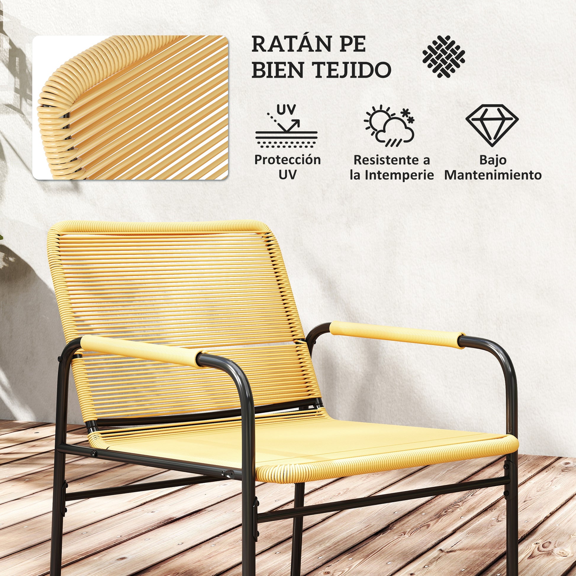 Outsunny Conjunto de Jardín Exterior de 3 Piezas Muebles de Jardín con 2 Sillas con Cojines Extraíbles Lavables y Mesa de Terraza con Tablero de Metal Resistente para Balcón Patio Natural y Crema