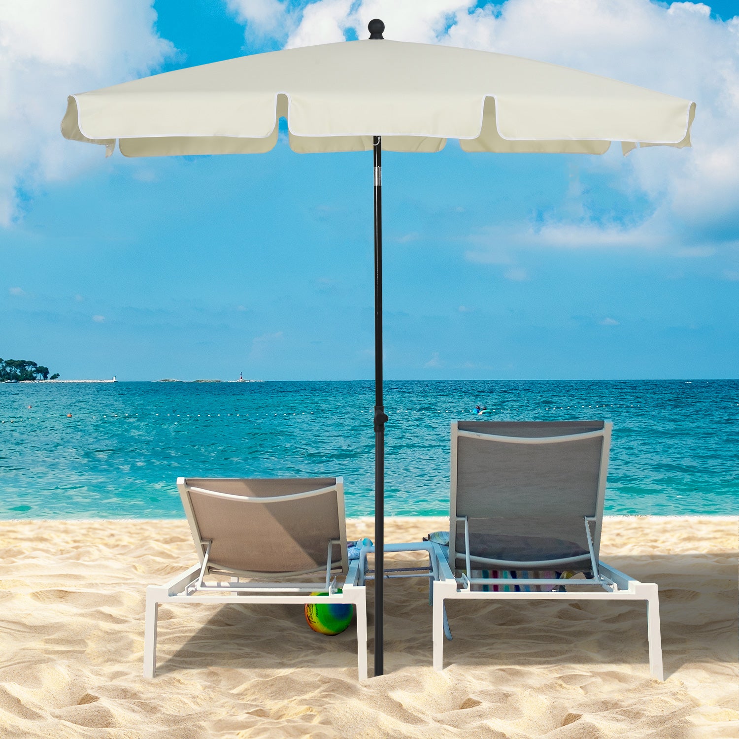 Outsunny Sombrilla de Jardín de Aluminio 198x130x245 cm Parasol de Jardín Rectangular con Función de Inclinación para Terraza Patio Exterior Beige