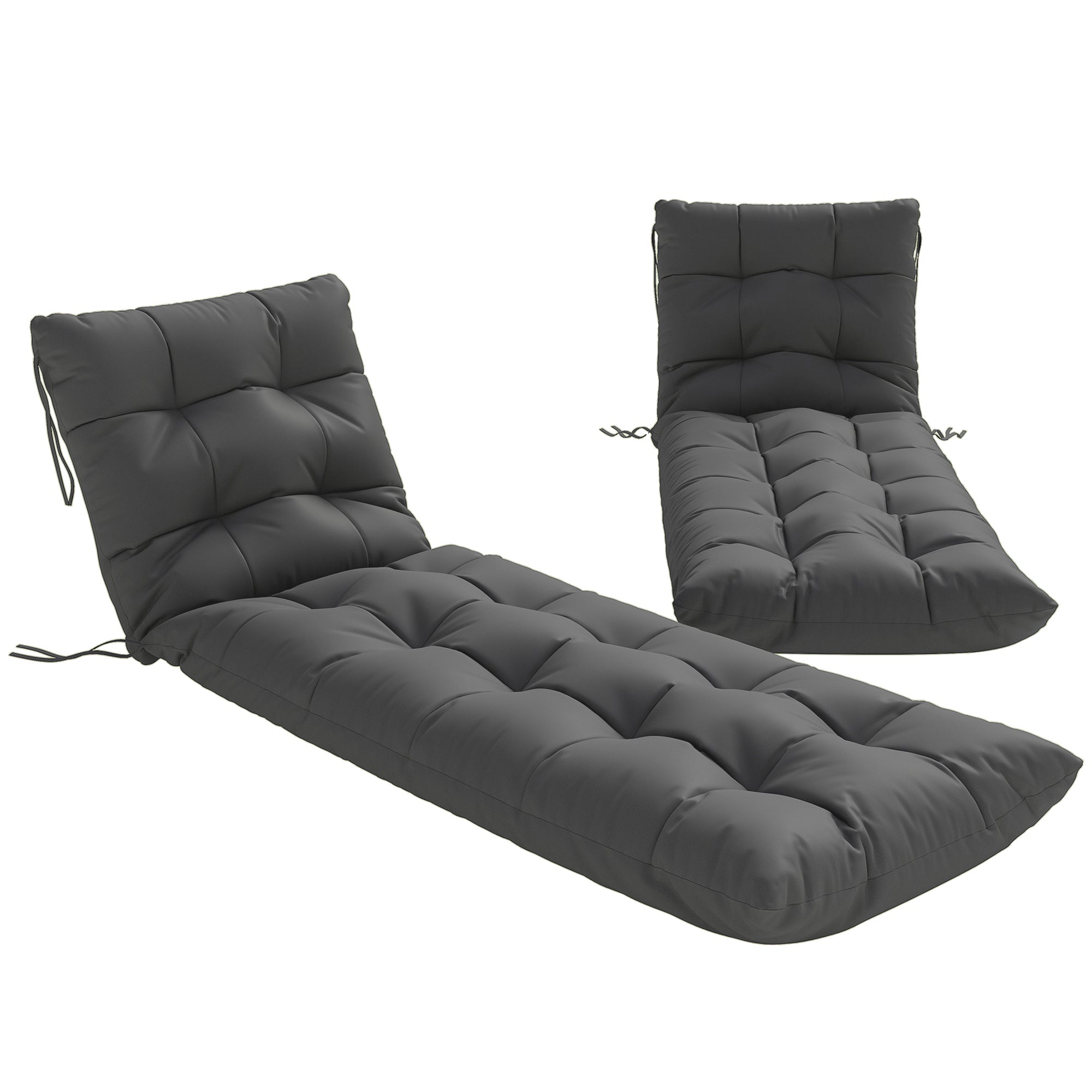 Outsunny Juego de 2 Cojines para Tumbonas, 180x55x8 cm, Cojines para Tumbonas de Exterior Gruesas, UPF30+, Almohadillas de Repuesto para Tumbonas con 4 Cintas, Gris Oscuro