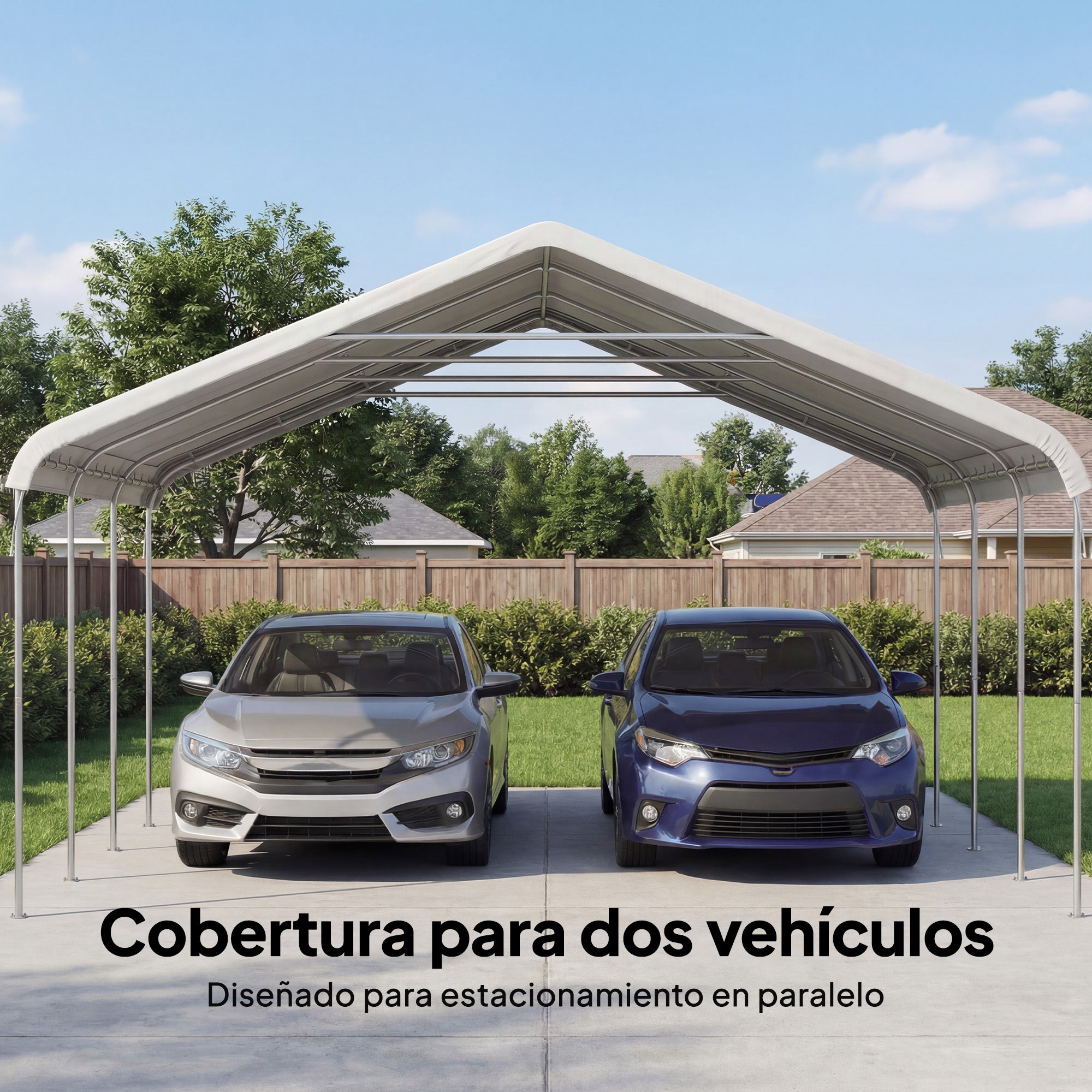 Outsunny Carpa Garaje Portátil 5x6 m, Garaje Exterior para Coche Impermeable con Estructura de Acero Galvanizado, Toldo Resistente Anti-UV, Cobertizo para Herramientas de Jardín, Blanco Crema