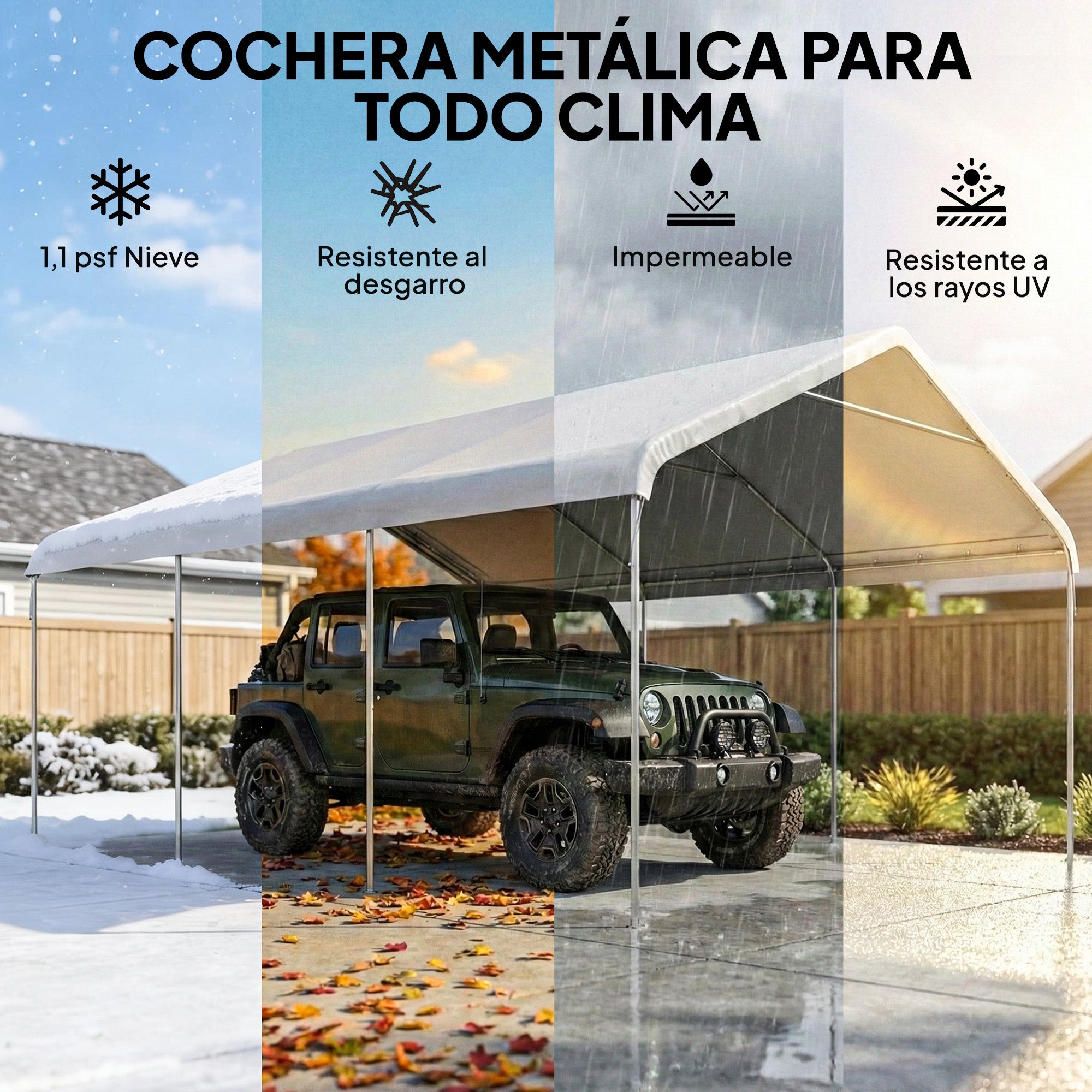 Outsunny Carpa Garaje Portátil 5x6 m, Garaje Exterior para Coche Impermeable con Estructura de Acero Galvanizado, Toldo Resistente Anti-UV, Cobertizo para Herramientas de Jardín, Blanco Crema