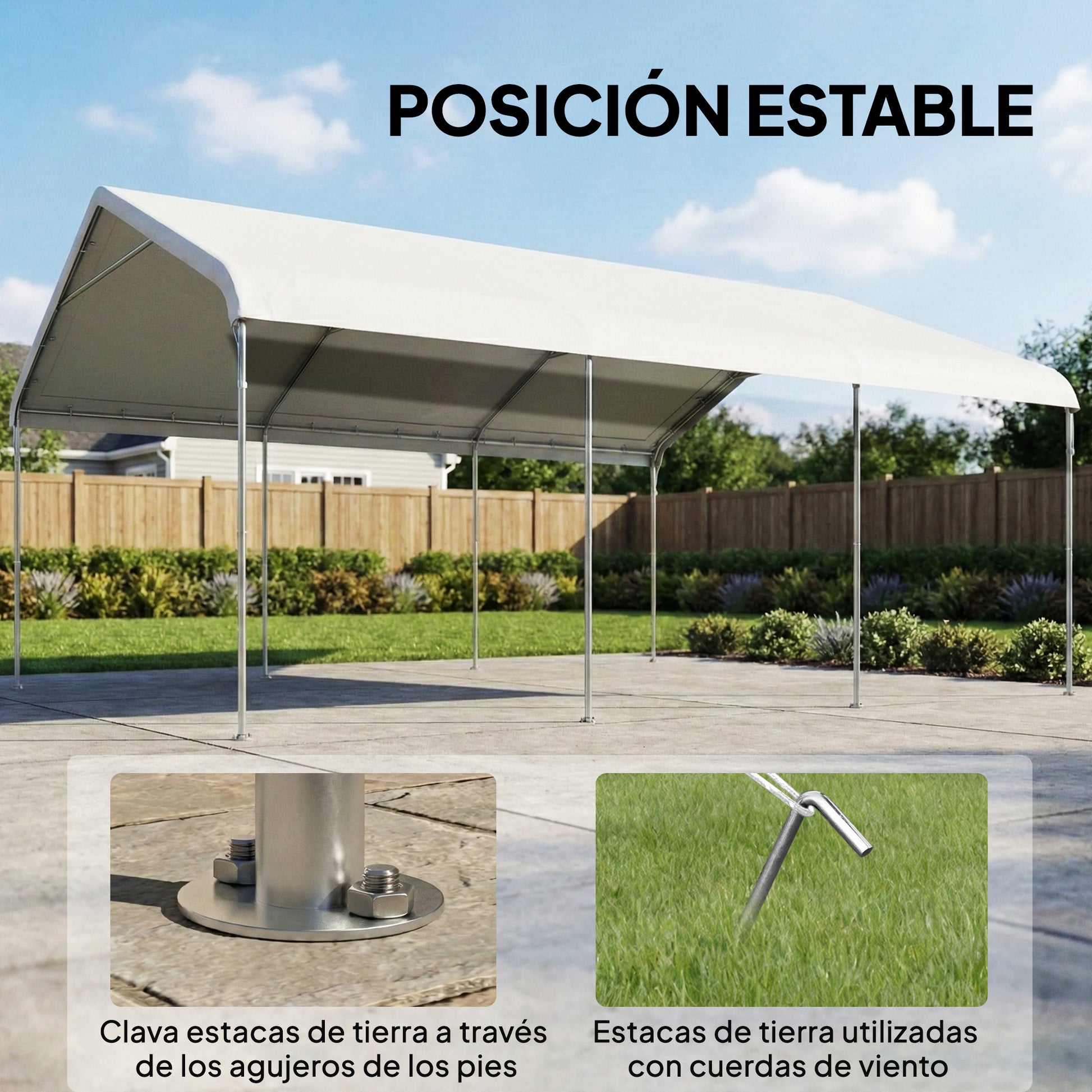 Outsunny Carpa Garaje Portátil 5x6 m, Garaje Exterior para Coche Impermeable con Estructura de Acero Galvanizado, Toldo Resistente Anti-UV, Cobertizo para Herramientas de Jardín, Blanco Crema
