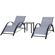 Outsunny Set de 2 Tumbonas Jardín Exterior con Mesa Auxiliar de Vidrio Templado Tumbonas con Respaldo Reposabrazos para Patio Piscina Terraza Exterior Gris