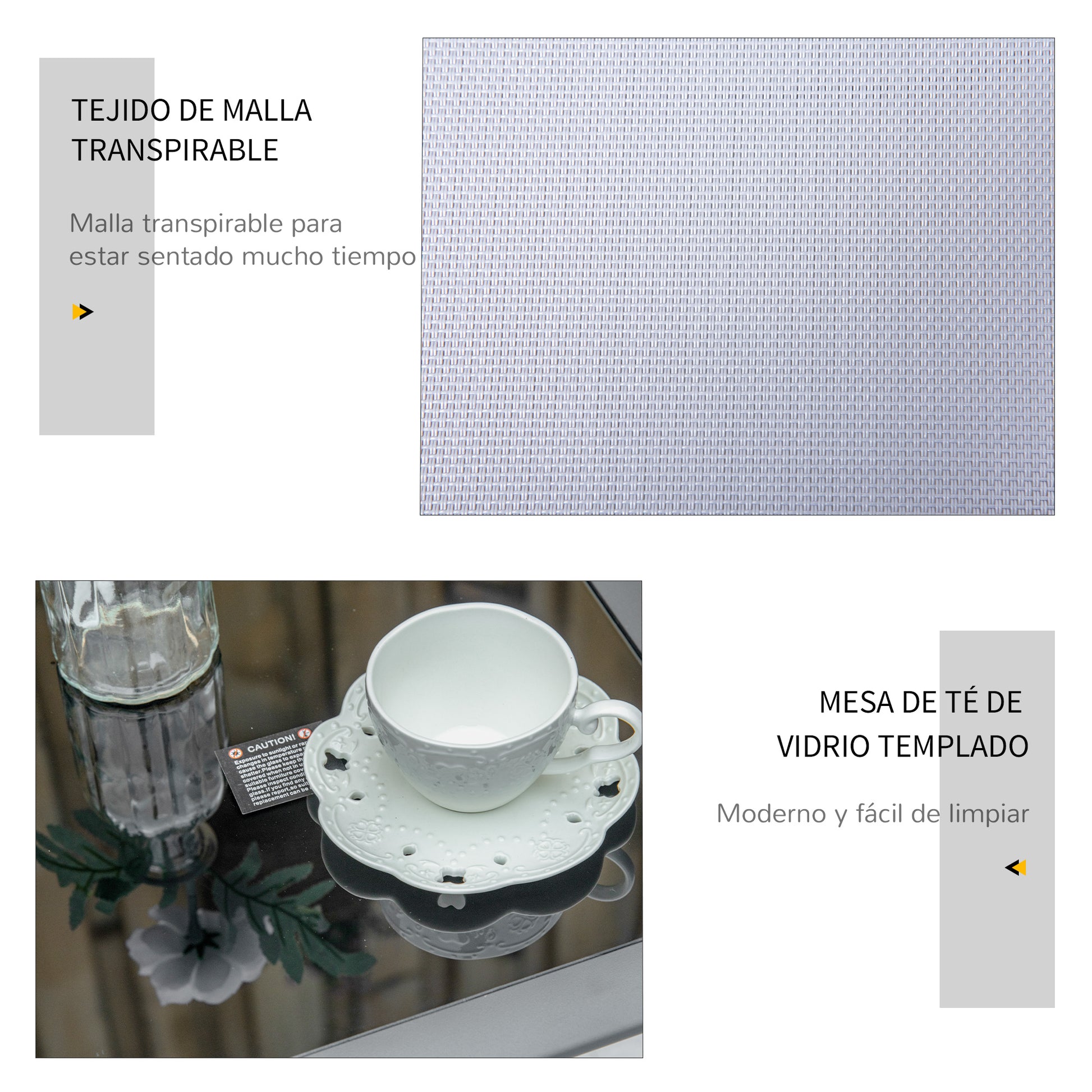 Outsunny Set de 2 Tumbonas Jardín Exterior con Mesa Auxiliar de Vidrio Templado Tumbonas con Respaldo Reposabrazos para Patio Piscina Terraza Exterior Gris
