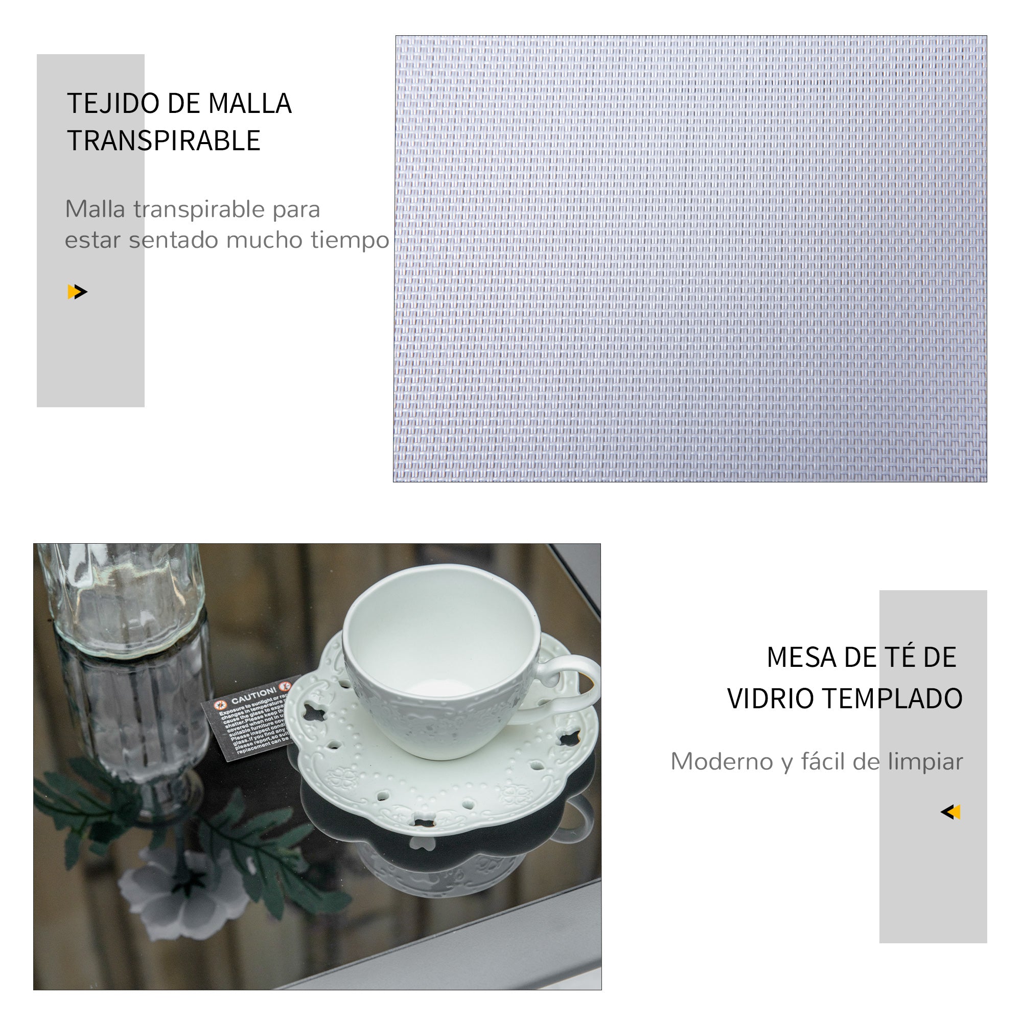 Outsunny Set de 2 Tumbonas Jardín Exterior con Mesa Auxiliar de Vidrio Templado Tumbonas con Respaldo Reposabrazos para Patio Piscina Terraza Exterior Gris