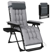 Outsunny Silla de Gravedad Cero, Tumbona Plegable de Jardín Exterior, Tumbona Reclinable Ajustable con Reposabrazos, Reposacabezas, Cojín, Portavasos y Almohada, para Patio, Playa, Terraza, Gris Claro