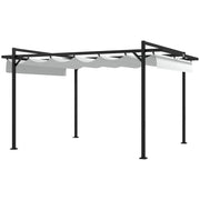 Outsunny Pérgola 3x4 m Gazebo Cenador de Jardín con Techo Retráctil de Poliéster y 12 Orificios de Drenaje Pérgola para Patio Terraza Exterior Blanco y Gris Oscuro