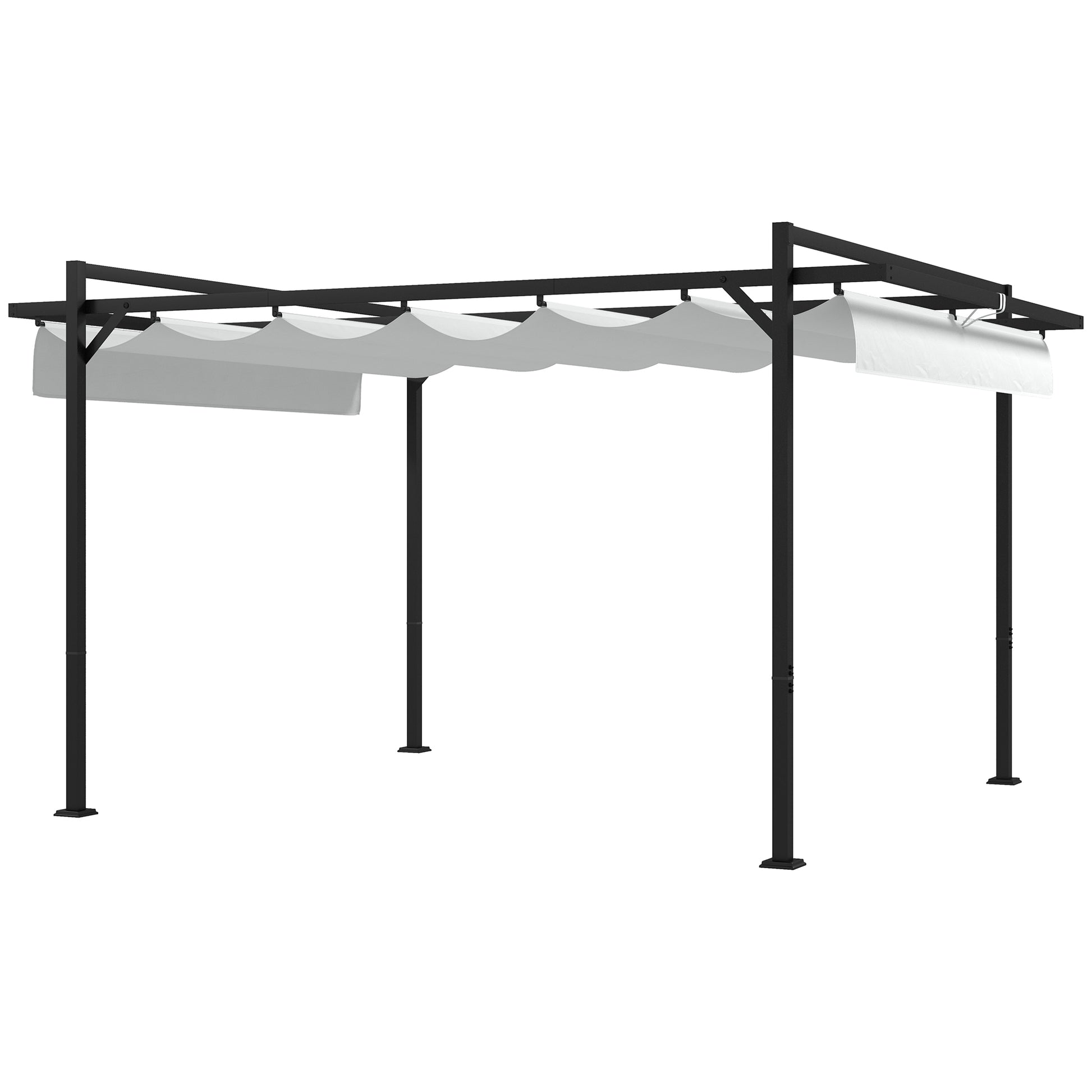 Outsunny Pérgola 3x4 m Gazebo Cenador de Jardín con Techo Retráctil de Poliéster y 12 Orificios de Drenaje Pérgola para Patio Terraza Exterior Blanco y Gris Oscuro