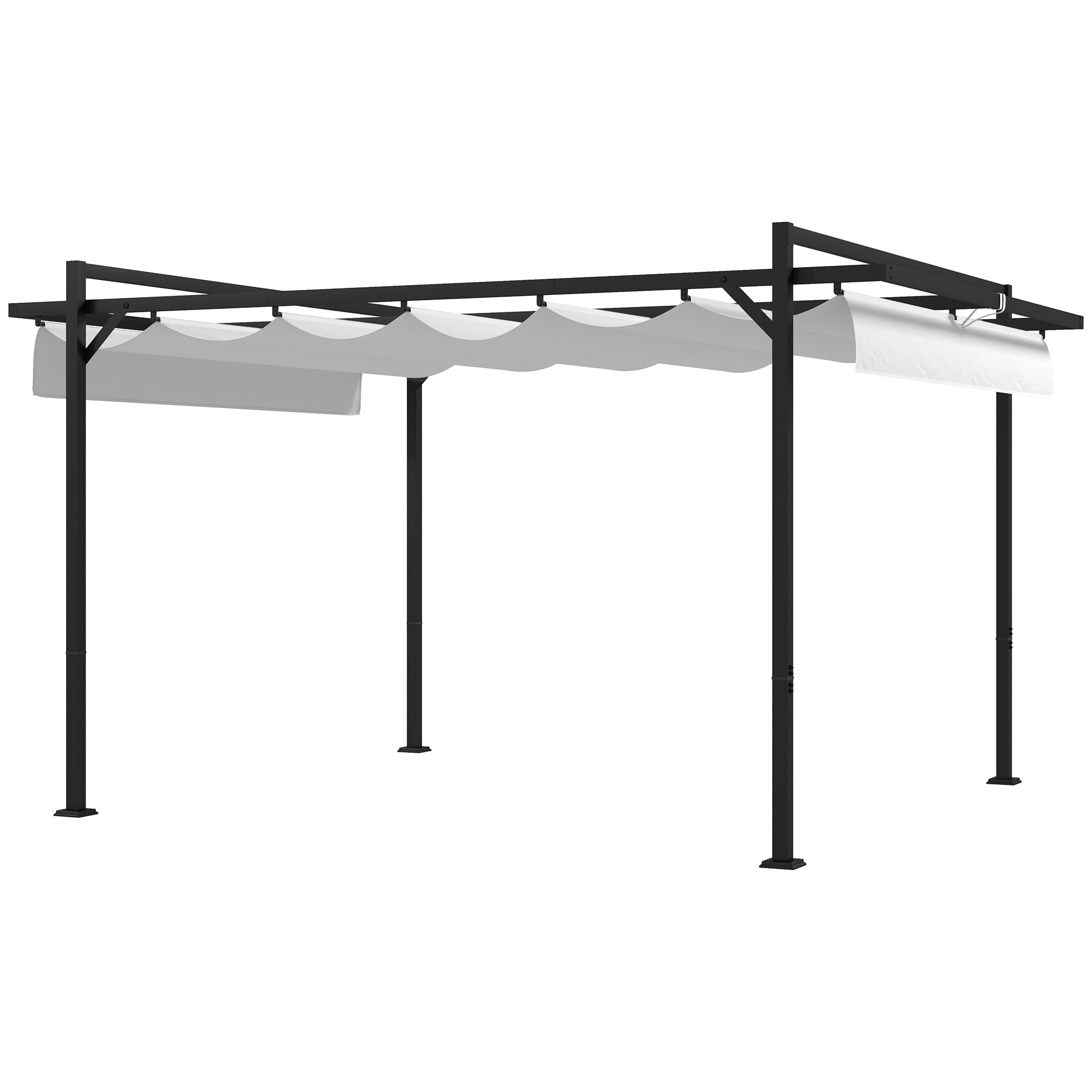 Outsunny Pérgola 3x4 m Gazebo Cenador de Jardín con Techo Retráctil de Poliéster y 12 Orificios de Drenaje Pérgola para Patio Terraza Exterior Blanco y Gris Oscuro