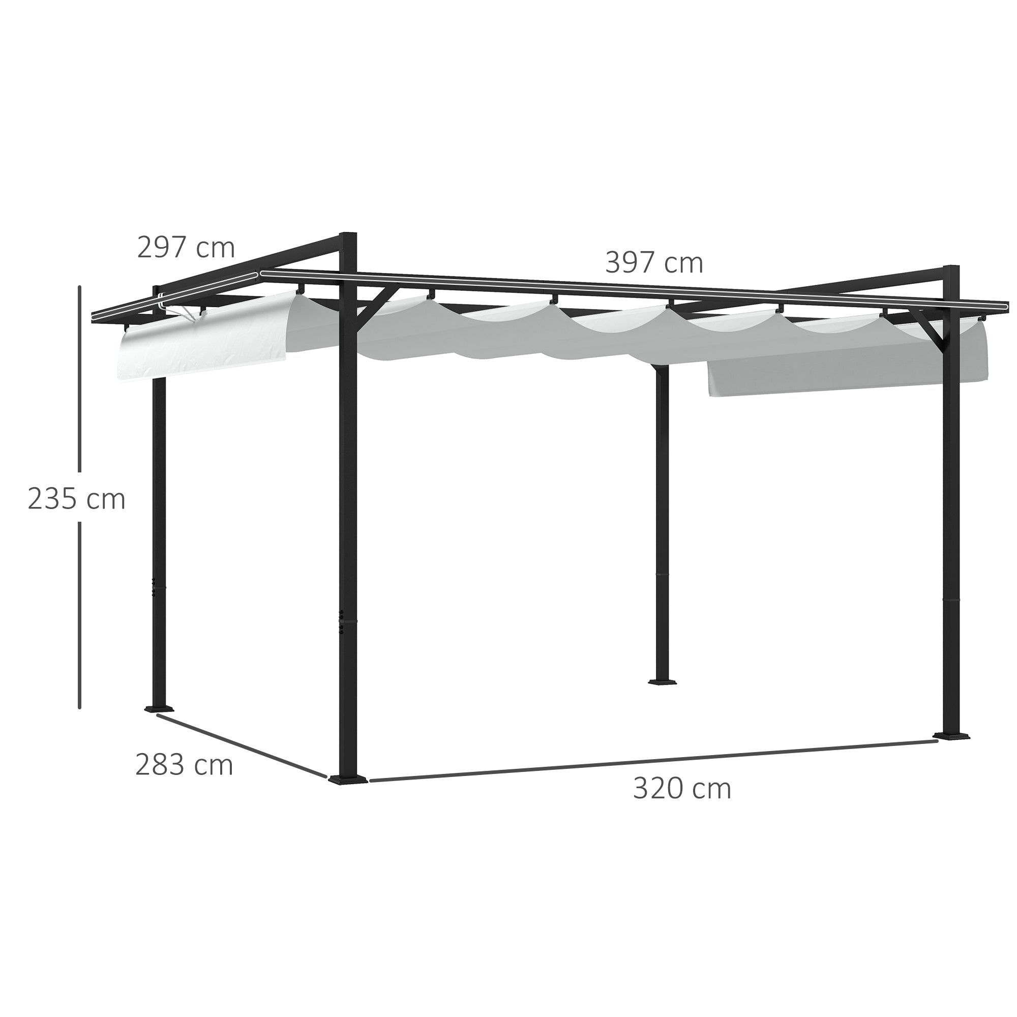 Outsunny Pérgola 3x4 m Gazebo Cenador de Jardín con Techo Retráctil de Poliéster y 12 Orificios de Drenaje Pérgola para Patio Terraza Exterior Blanco y Gris Oscuro
