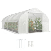 Outsunny Invernadero de Exterior, 6x3x2 m, Invernadero de Túnel con 8 Ventanas, Cubierta de PE, Anti-UV y Puerta Enrollable con Cremallera, Paredes Laterales con Malla, para Cultivos, Plantas, Blanco