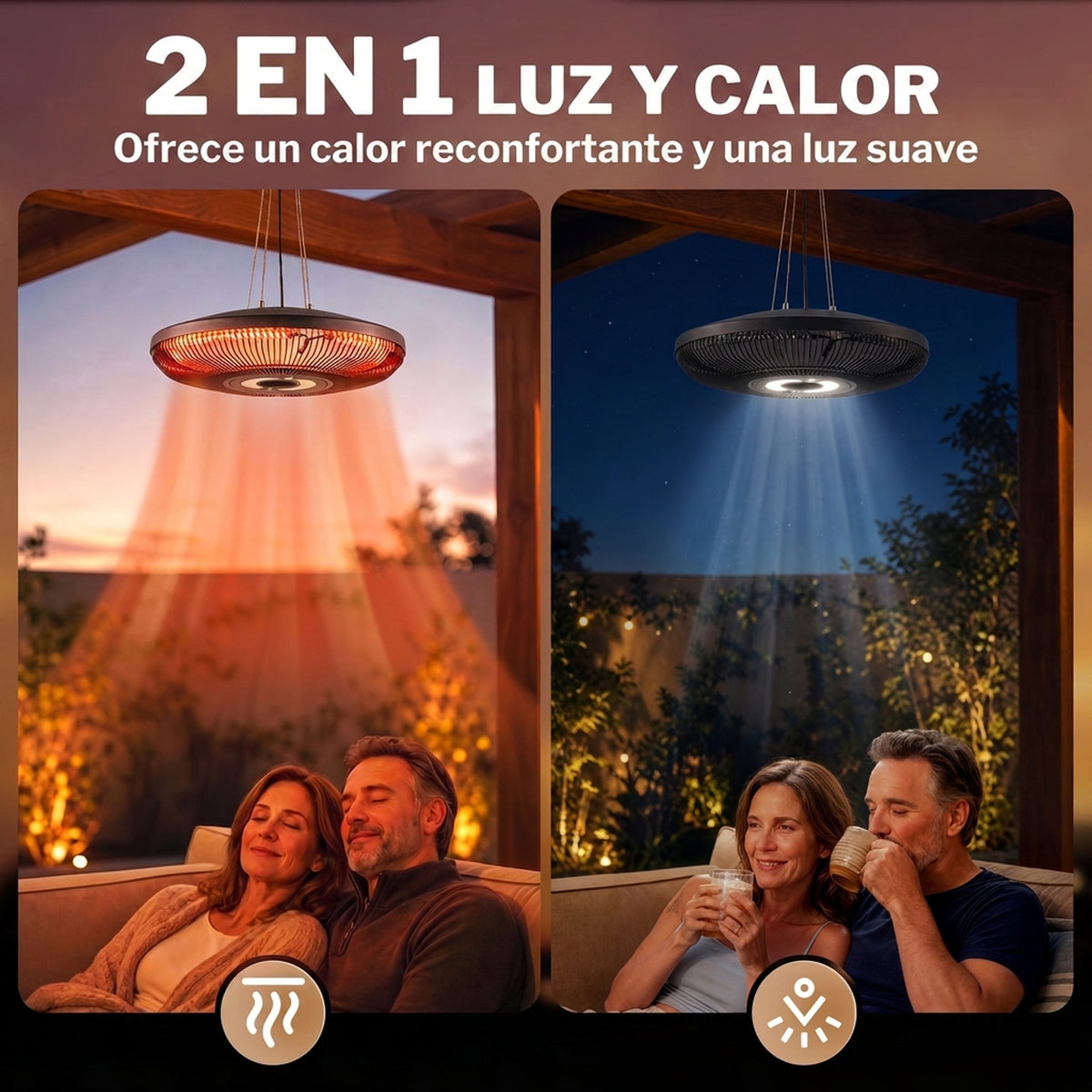Outsunny Calefactor por Infrarrojos para Terraza Colgante 2000 W con Luz LED, Estufa Exterior Eléctrica con IP65, Control por Táctil/Mando a Distancia, 2 Niveles de Calor, Temporizador 24 h, Negro