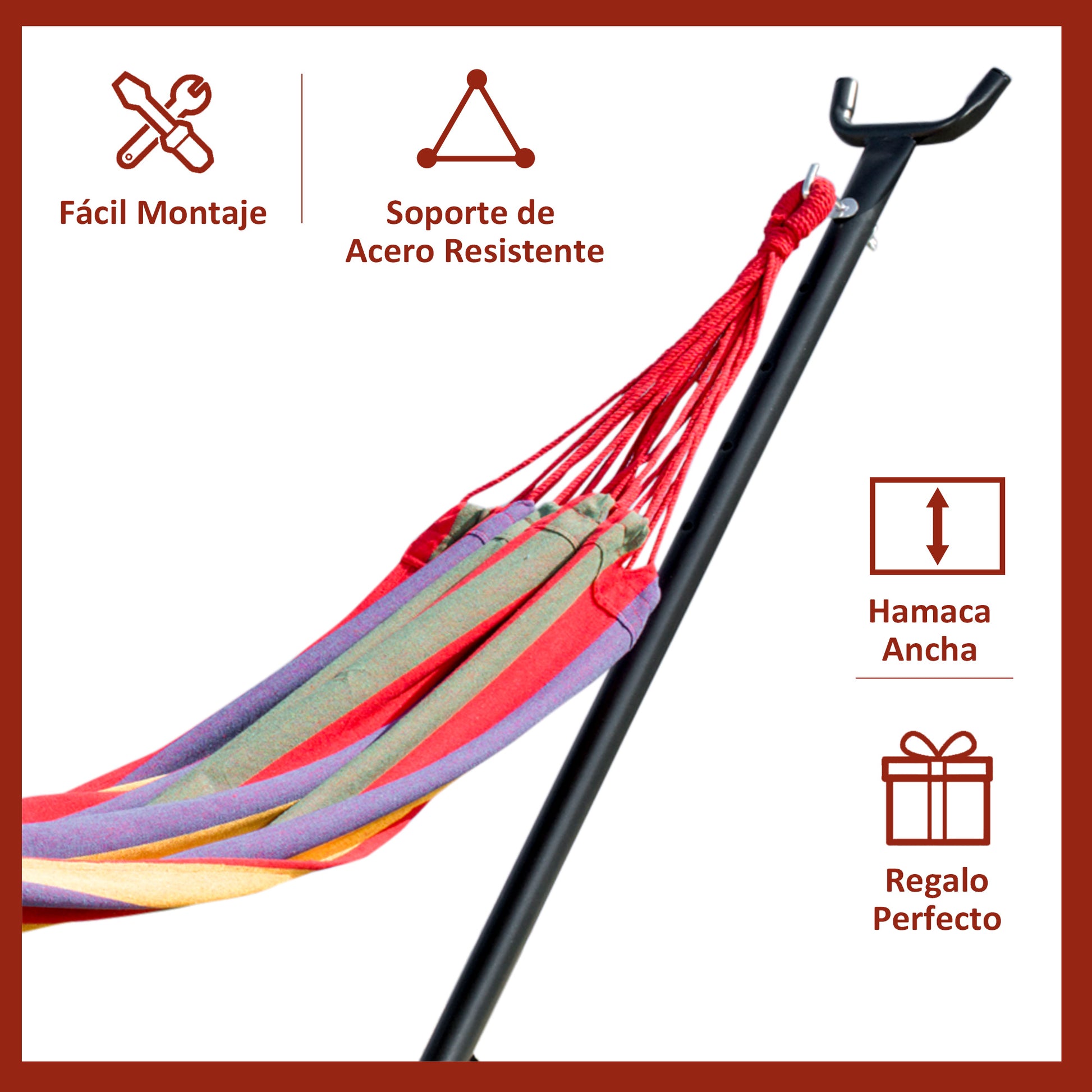 Outsunny Hamaca con Soporte de Acero Hamaca para Jardín Portátil con Altura Ajustable en 6 Niveles y Bolsa de Transporte para Patio Carga 120 kg 200x150 cm Multicolor