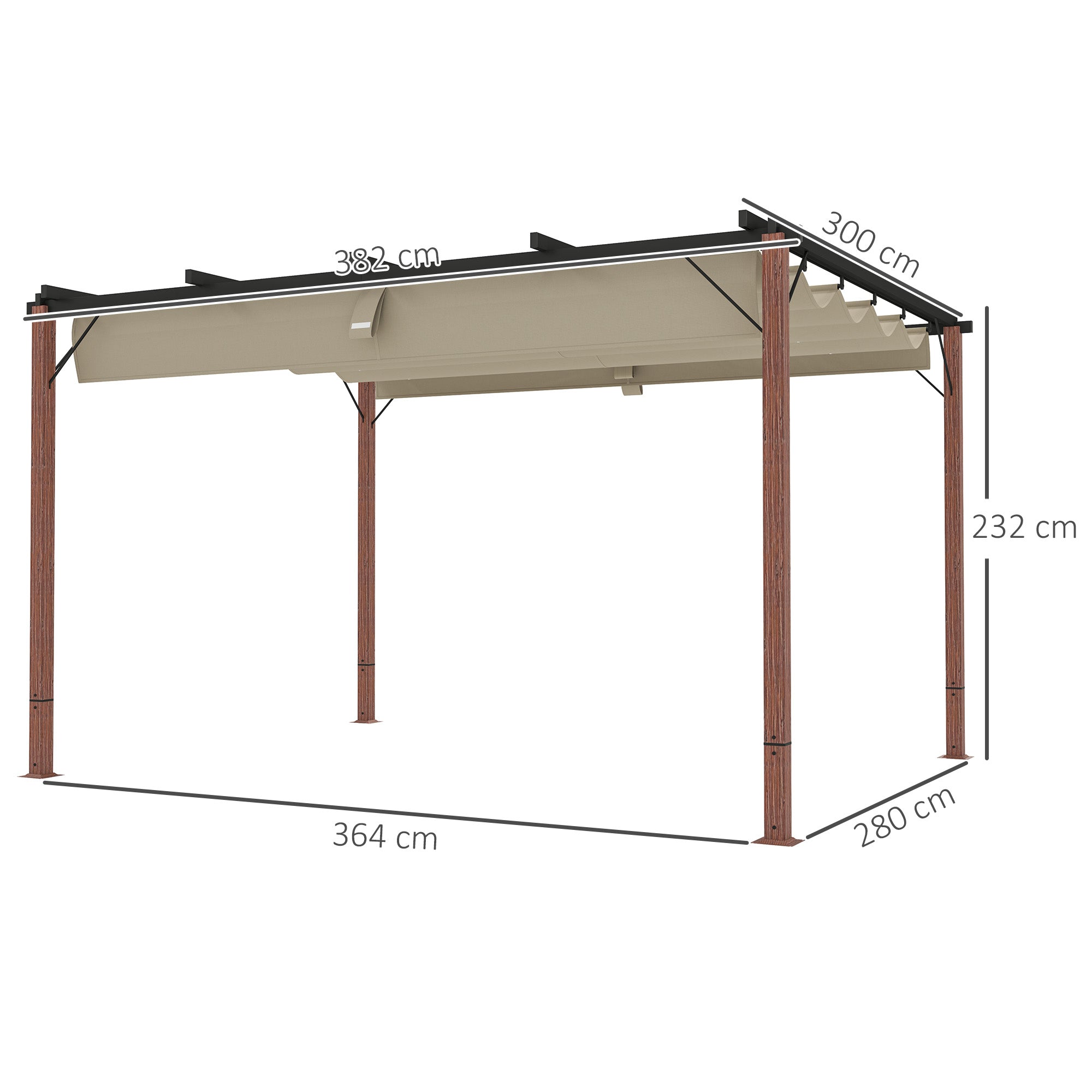 Outsunny Pérgola con Techo Retráctil Pérgola de Aluminio 4x3 m Cenador con Tela de Poliéster Anti-UV Resistente al Agua Pabellón para Jardín Patio Terraza Exterior Natural y Café